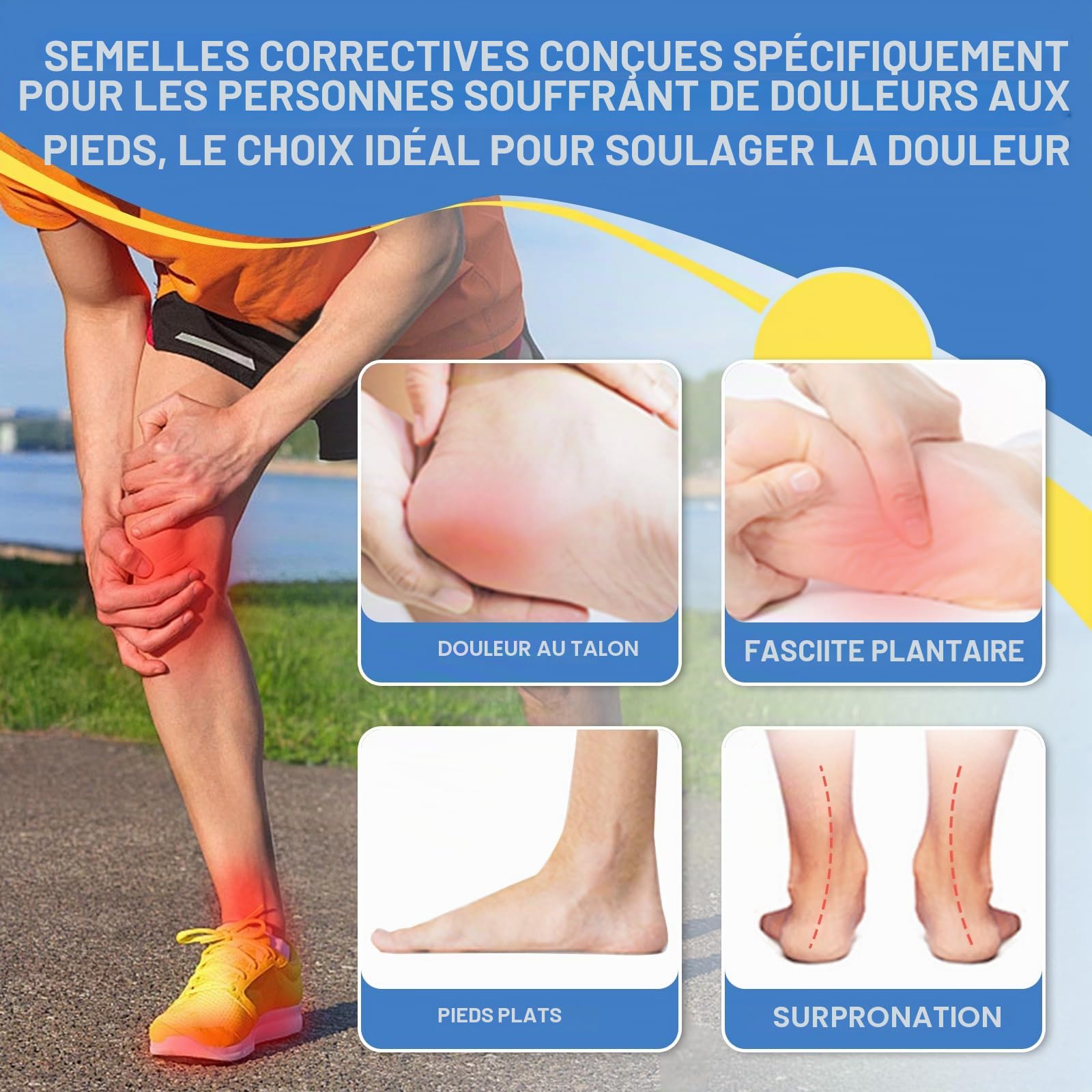 Footmaster Semelles Orthopédiques pour soutien de la voûte plantaire, fasciite plantaire, pieds plats, épine calcanéenne, douleurs au talon pour femmes et hommes