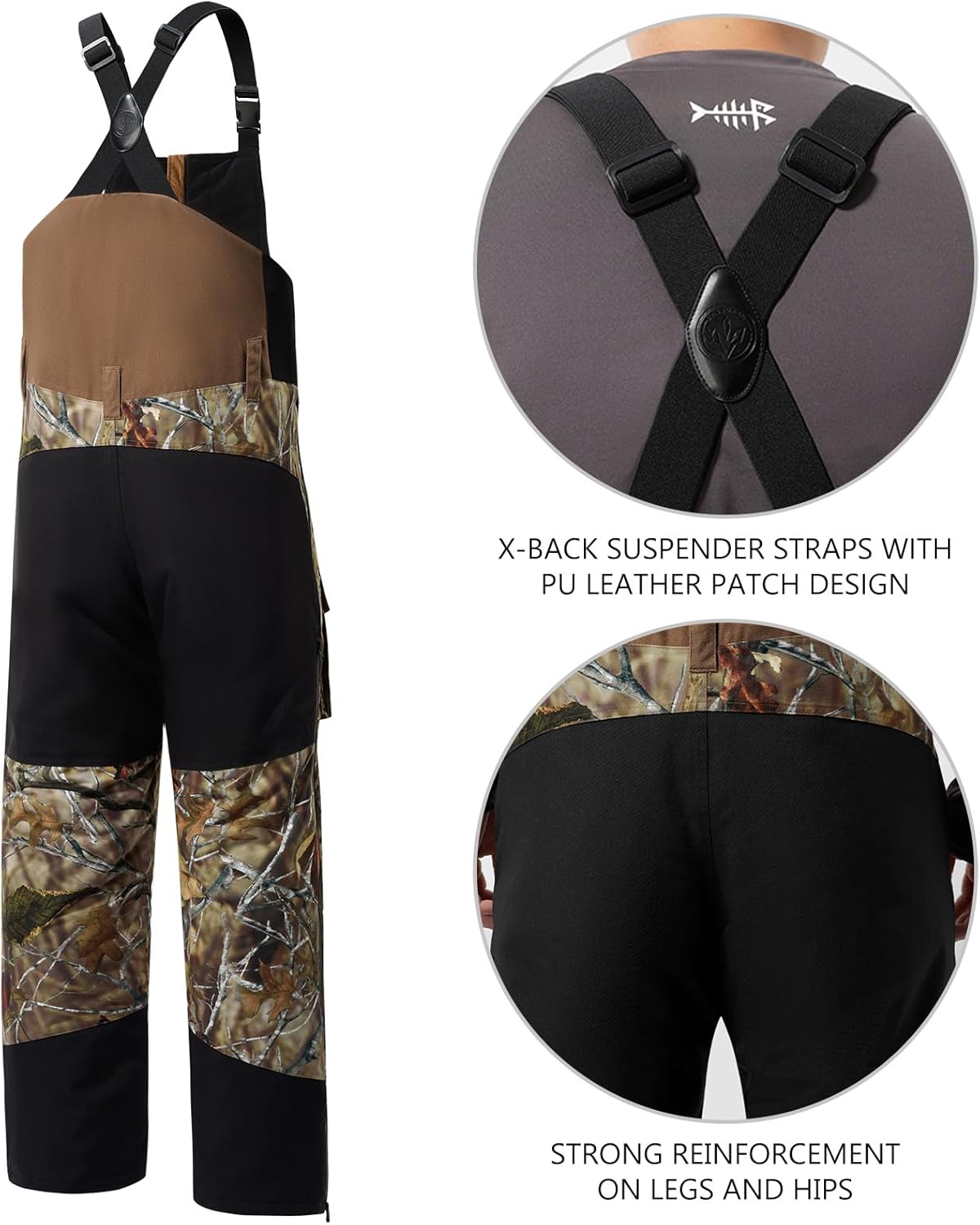 BASSDASH Splice II Men’s Insulated Waterproof Camo Hunting Bibs Ripstop Fishing Pants - Image 3