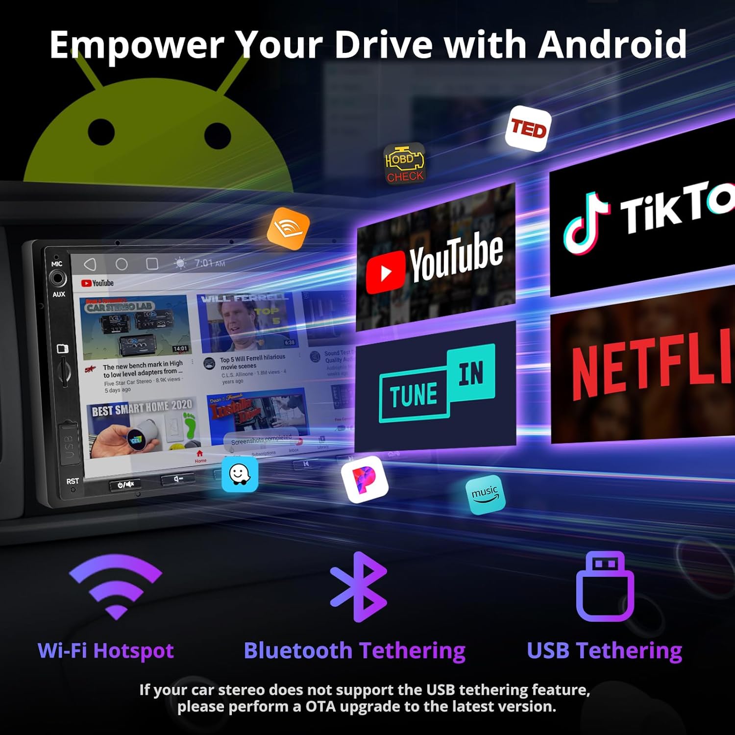 A5L 7" Double Din Car Stereo Compatible with VW Volkswagen Jetta/Tiguan/Golf/Passat, Wireless CarPlay & Android Auto, Mirror Link, Wi-Fi/BT Tethering, 24 Band EQ DSP, Bluetooth, 2G+32G, FM/AUX/TF