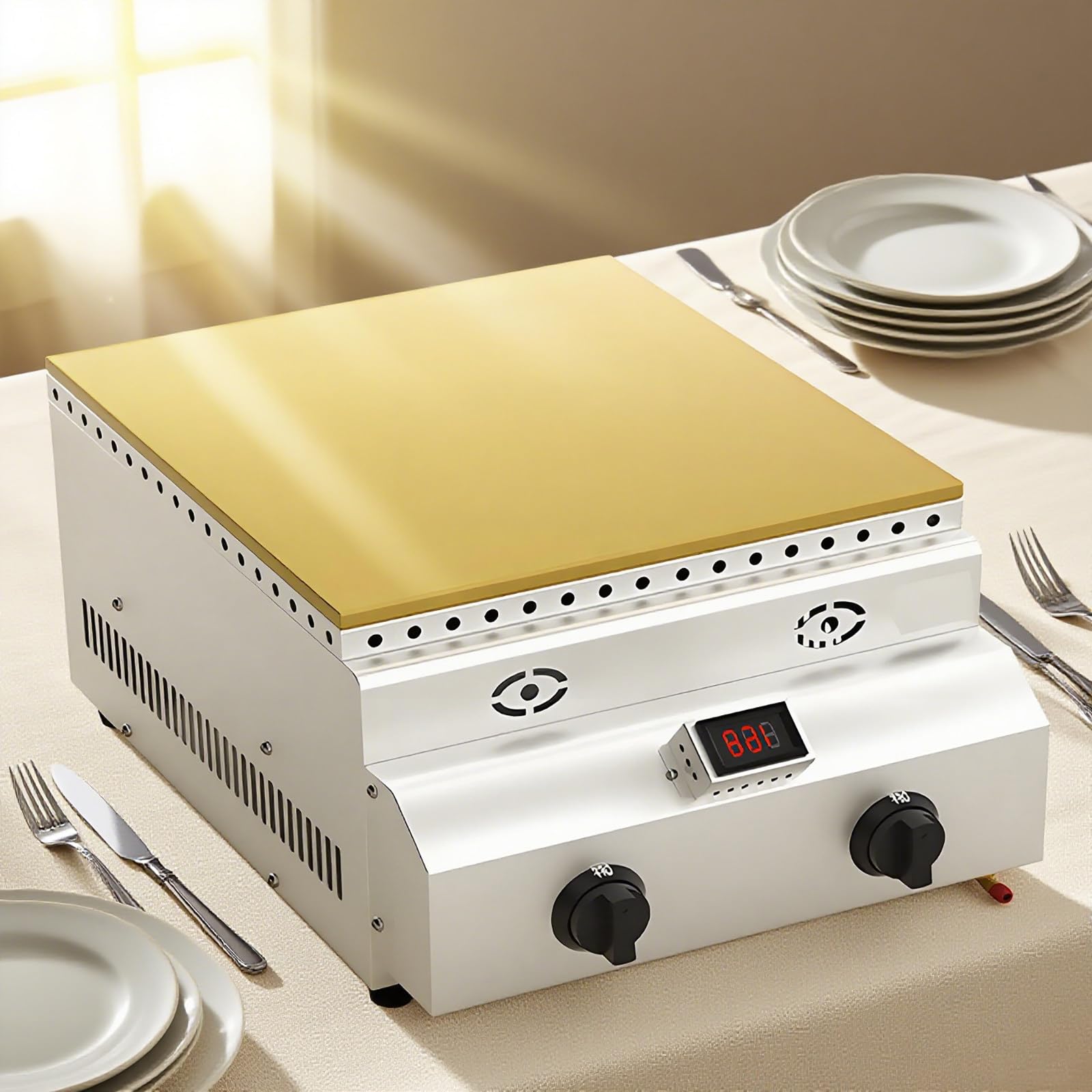Plancha de Gas Comercial, máquina para Hacer panqueques, soufflés, dorayaki y Muffins, con Placa calefactora de Cobre, para Cocina doméstica, Restaurante, panadería, Bar,A
