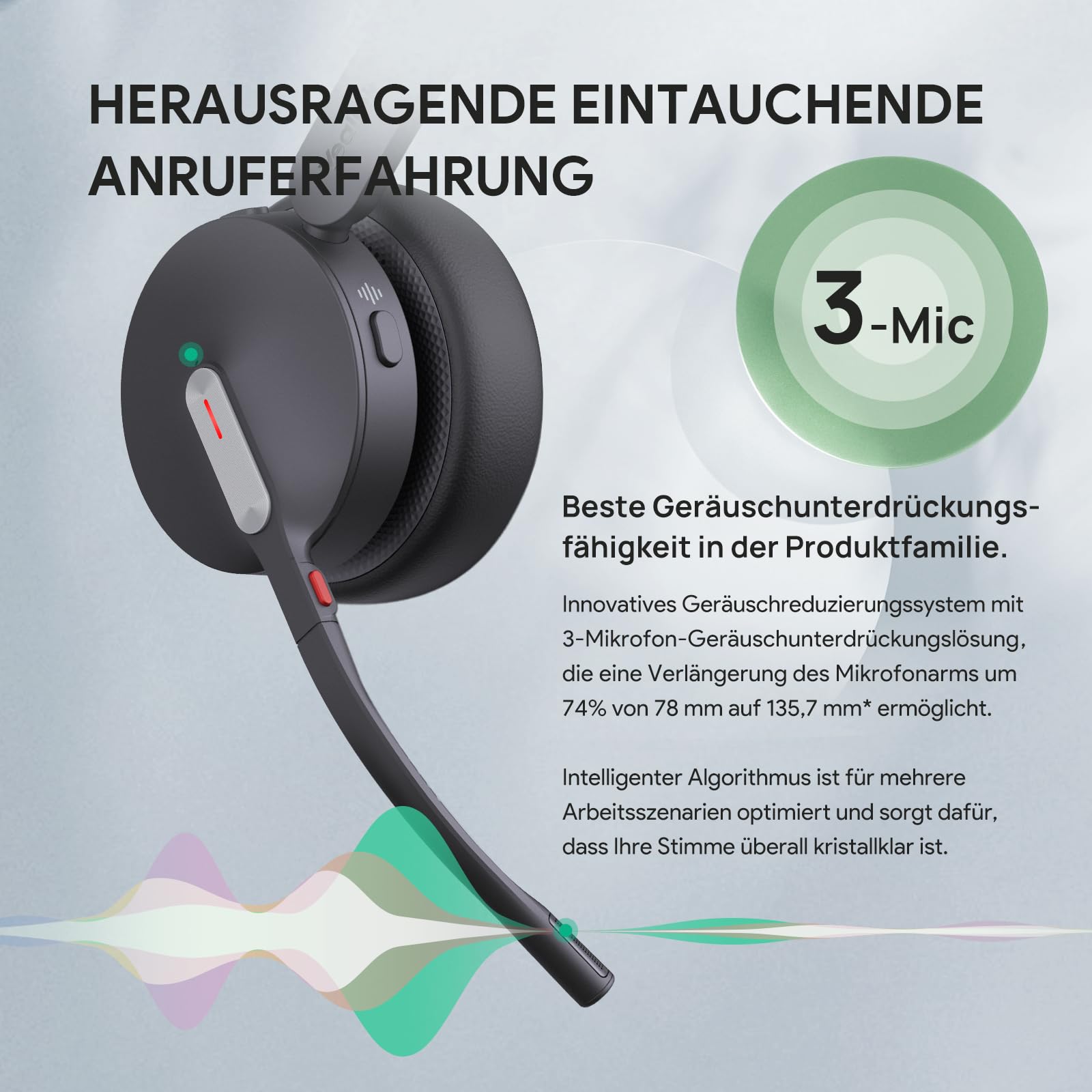 Yealink BH70 Bluetooth Headset mit Mikrofon für Homeoffice, Microsoft Teams Zertifiziertes Bluetooth Kopfhörer Kabellos bis zu 35h Sprechzeit, 3 KI Mikrofon Geräuschunterdrückung, 50m Funkreichweite