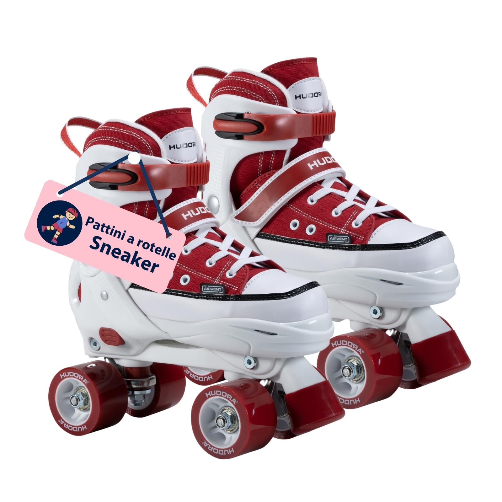 HUDORA Pattini a rotelle versione sneaker in più taglie e colori - pattini a rotelle per bambini regolabili su 4 misure - pattini per bambini e ragazzi - pattini con 4 solette sostituibili