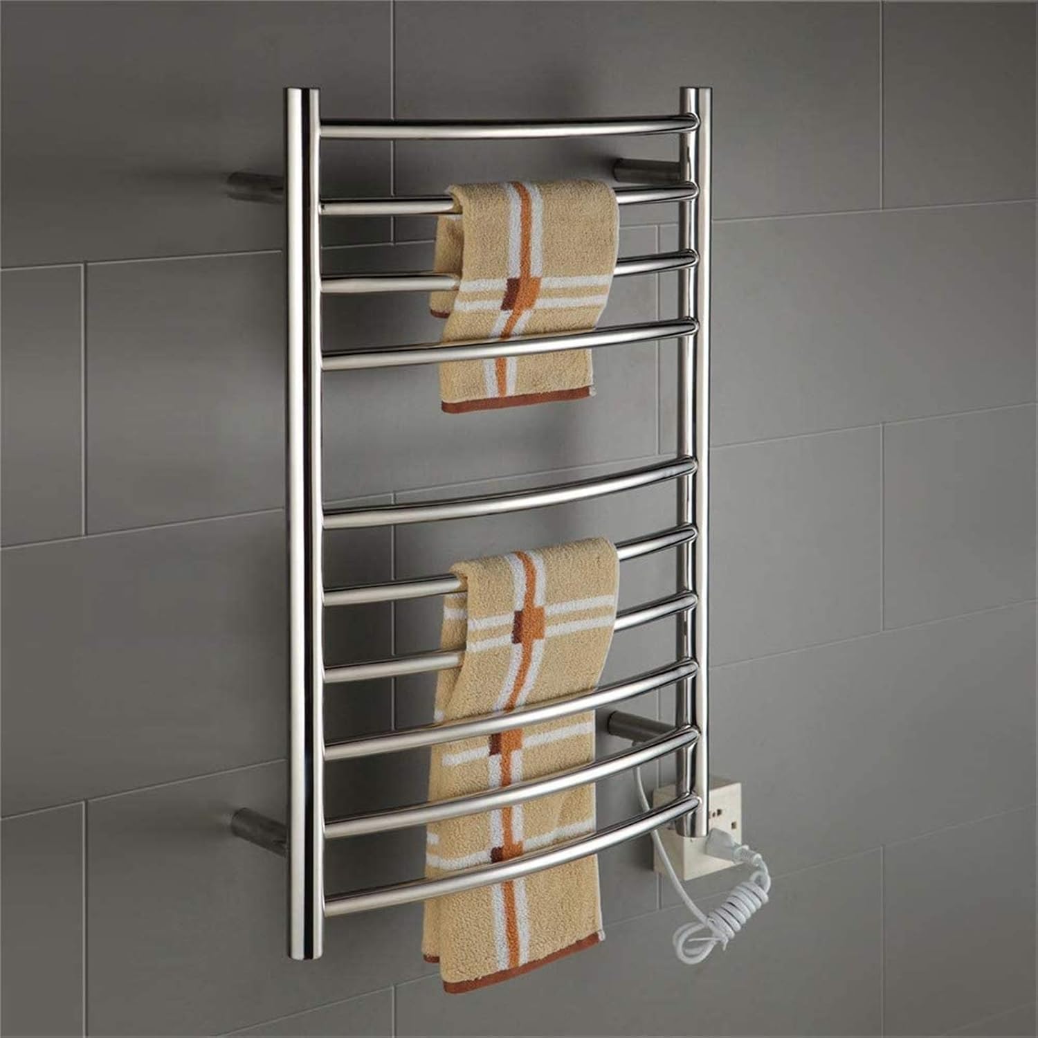 Electric Towel Warmer, Heated Towel Rack Wall Mounted Stainless Steel IP55 Waterproof Energy Saving Quick Heating Towel Dryer Bathroom Accessories