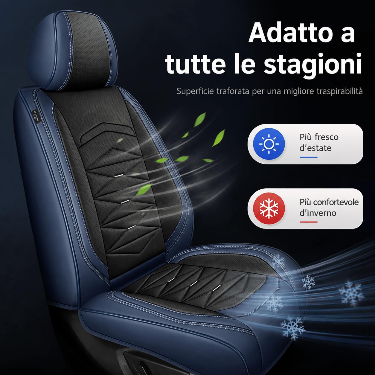 Coprisedili Auto Universali 5 Posti, Set Completo in Pelle Sintetica Effetto Nappa, Coprisedili Anteriori e Posteriori Traforati, Compatibili con Airbag, per Auto SUV