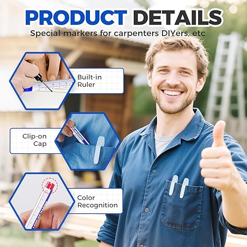 Miniatura 5 de 10 rotuladores de punta larga con punta profunda, 0.787 in de largo, marcadores de punta larga para metal, marcadores multiusos de alcance profundo,