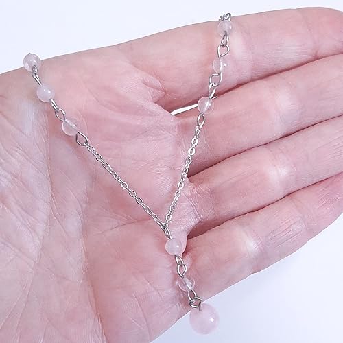 Miniatura 3 de Natural Crystal Bead Rose Quartz Y Shaped Lariat Necklace Non-Tarnish Steel Chain