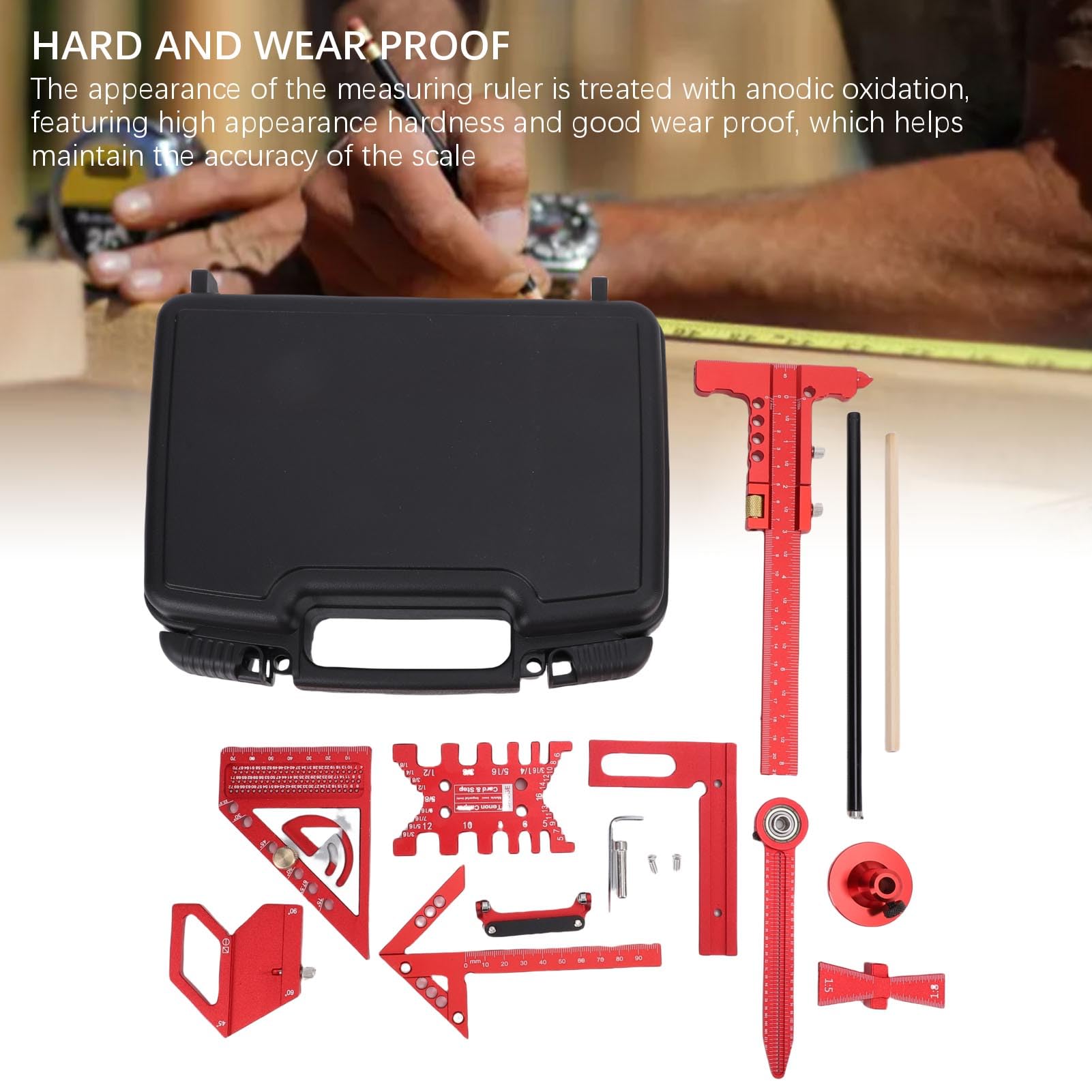 YWBL-WH Kit de Herramientas de Medición de Carpintería Proyecto de Carpintería de Diseño de Herramientas de Diseño con Caja de Almacenamiento para Empalme de Madera Auxiliar, Dibujo