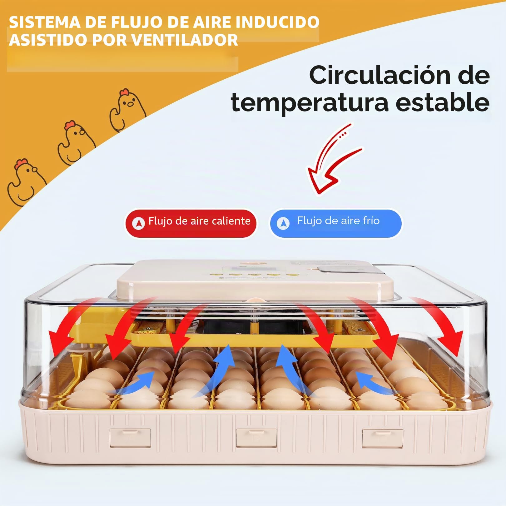 Sailnovo Incubadora de Huevos, Incubadora de 56 Huevos con Volteo Automático de Huevos, Control de Temperatura y Añadido Automático de Humedad, Incubadoras de Gallina, Codorniz, Pato, Amarillo