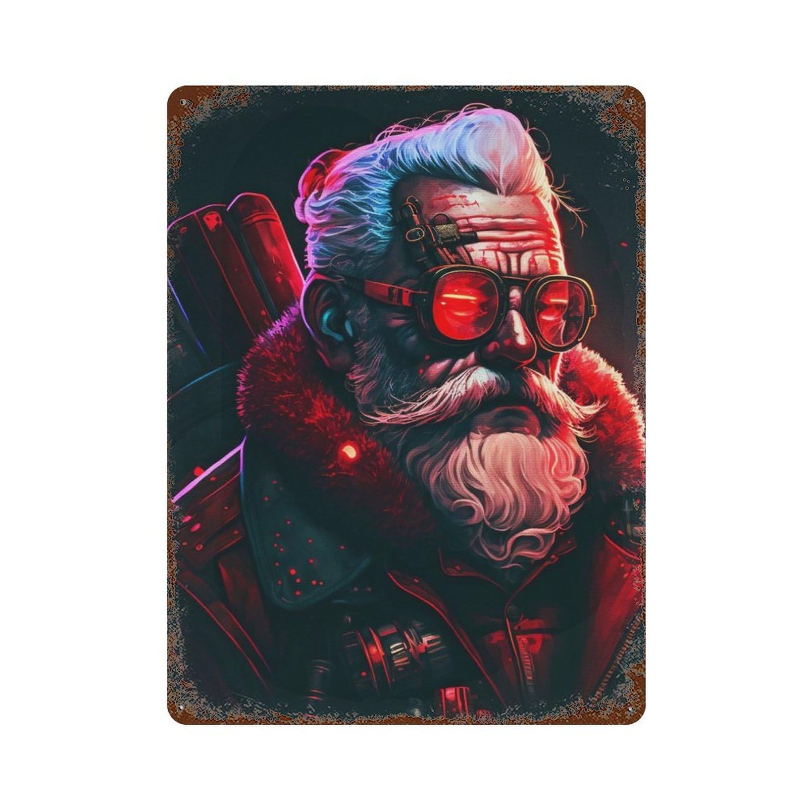 Garage Style Santa Claus Neon Punk Decorative Tin Sign 15.7"x11.8", Farmhouse Wall Decor for Bar And Workshop