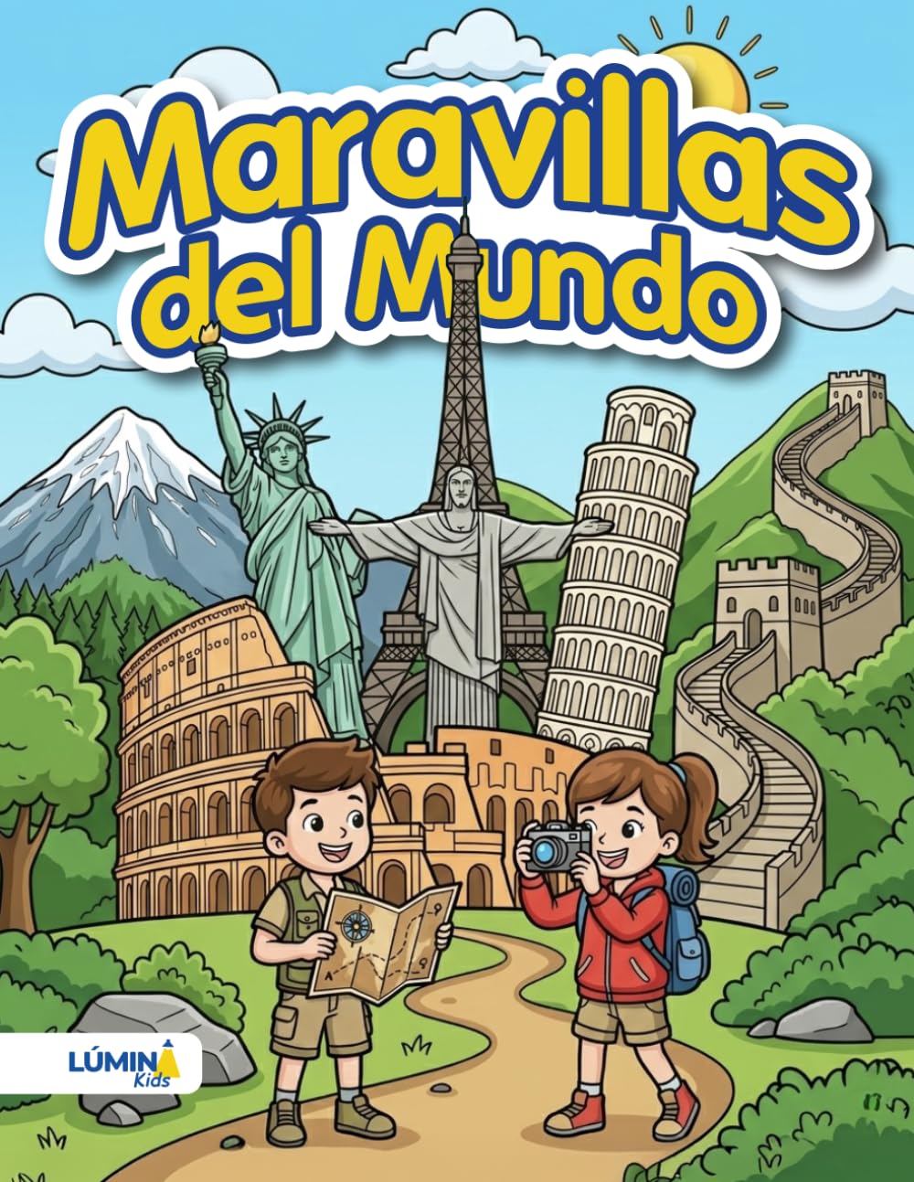 Libro para colorear Maravillas del Mundo: Dibujos de monumentos históricos y arquitectónicos para colorear, para niños de 4 a 8 años