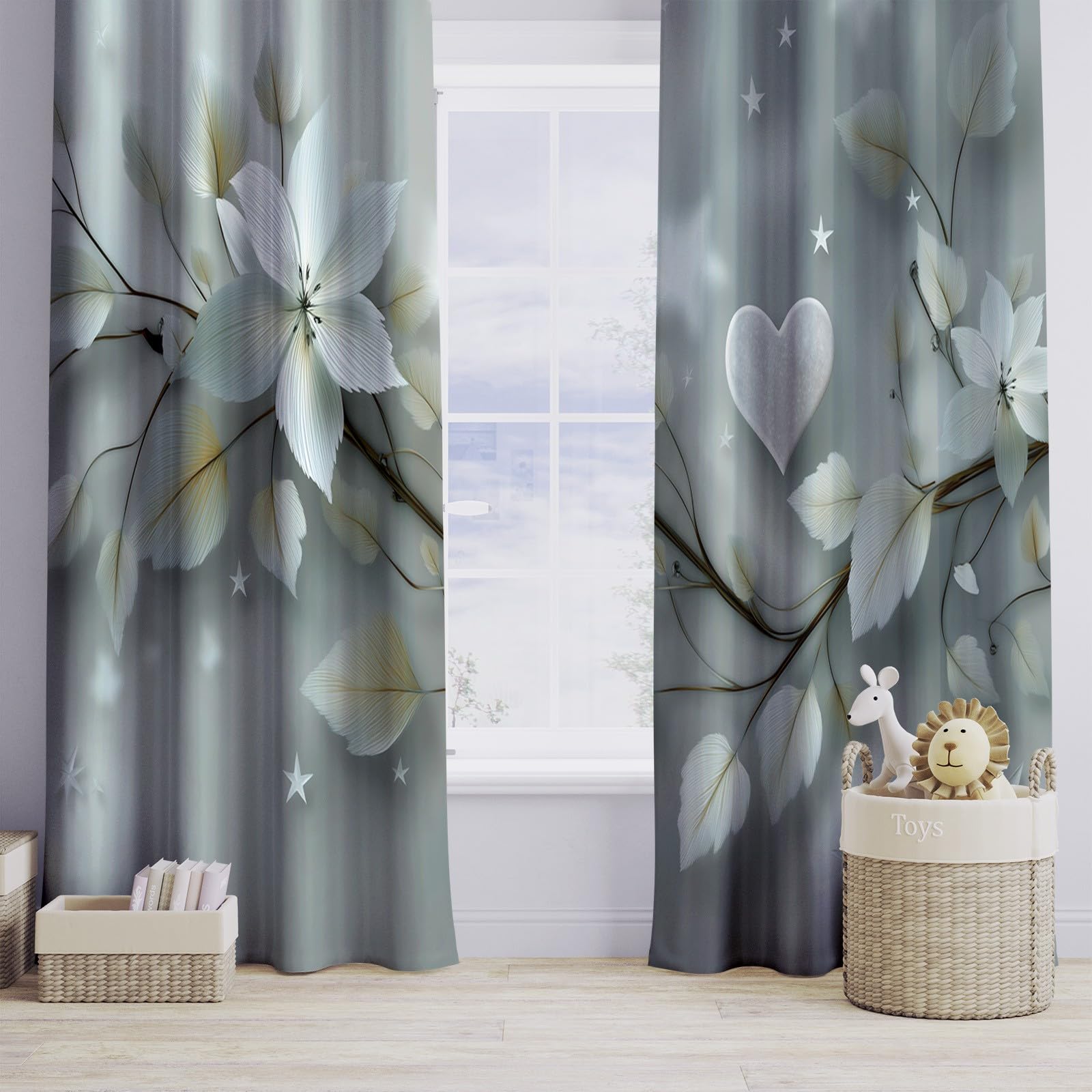 Tende Oscuranti per Interni 2 Pezzi 140x140 cm (LxA), Motivo Floreale Foglie 3D Tenda Coprente per Soggiorno, Termiche Isolanti Grigio Tendaggi per Interno Finestra per Salotto