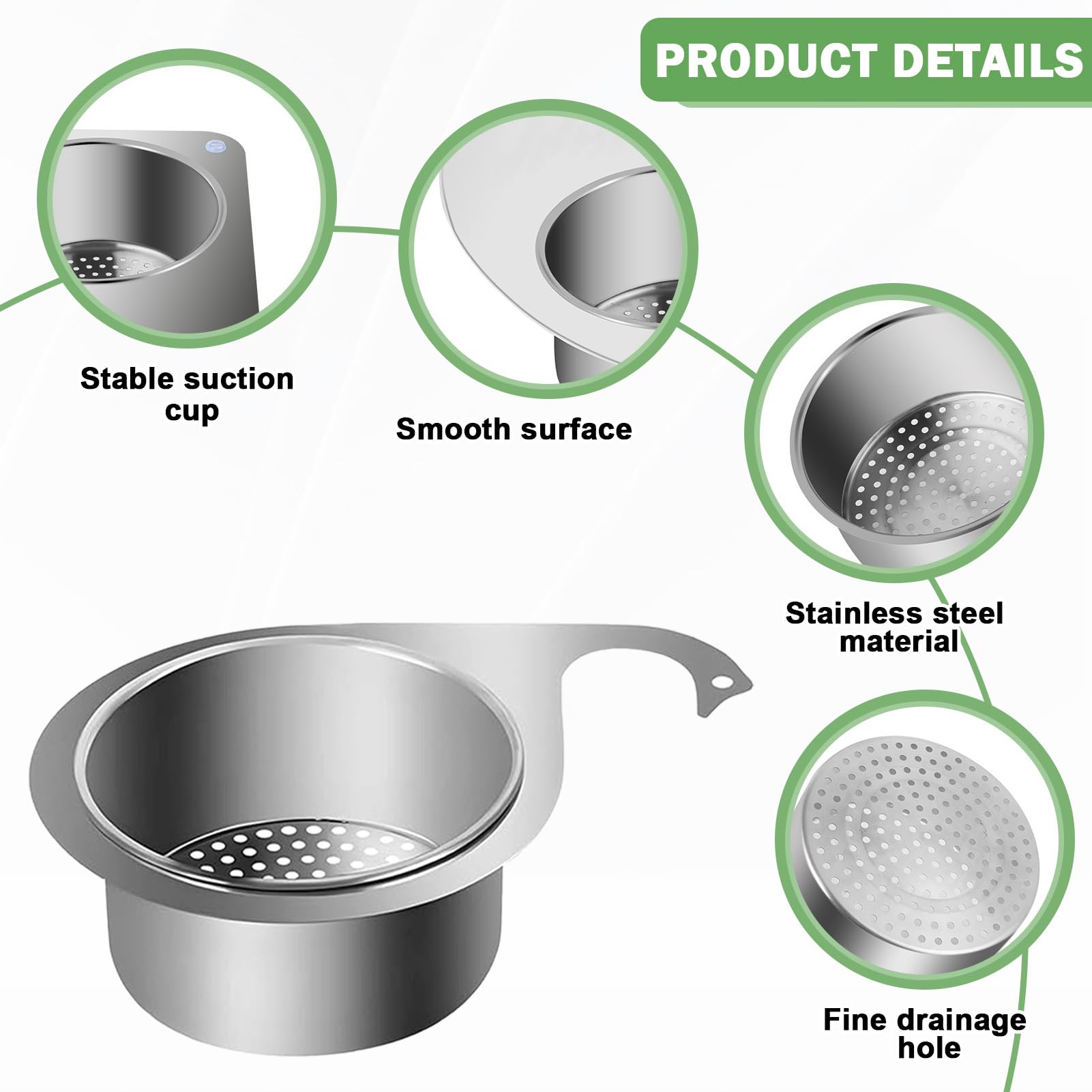 Cesta Filtro Fregadero Cisne Acero Inoxidable, Colador Extraíble, 2 Piezas