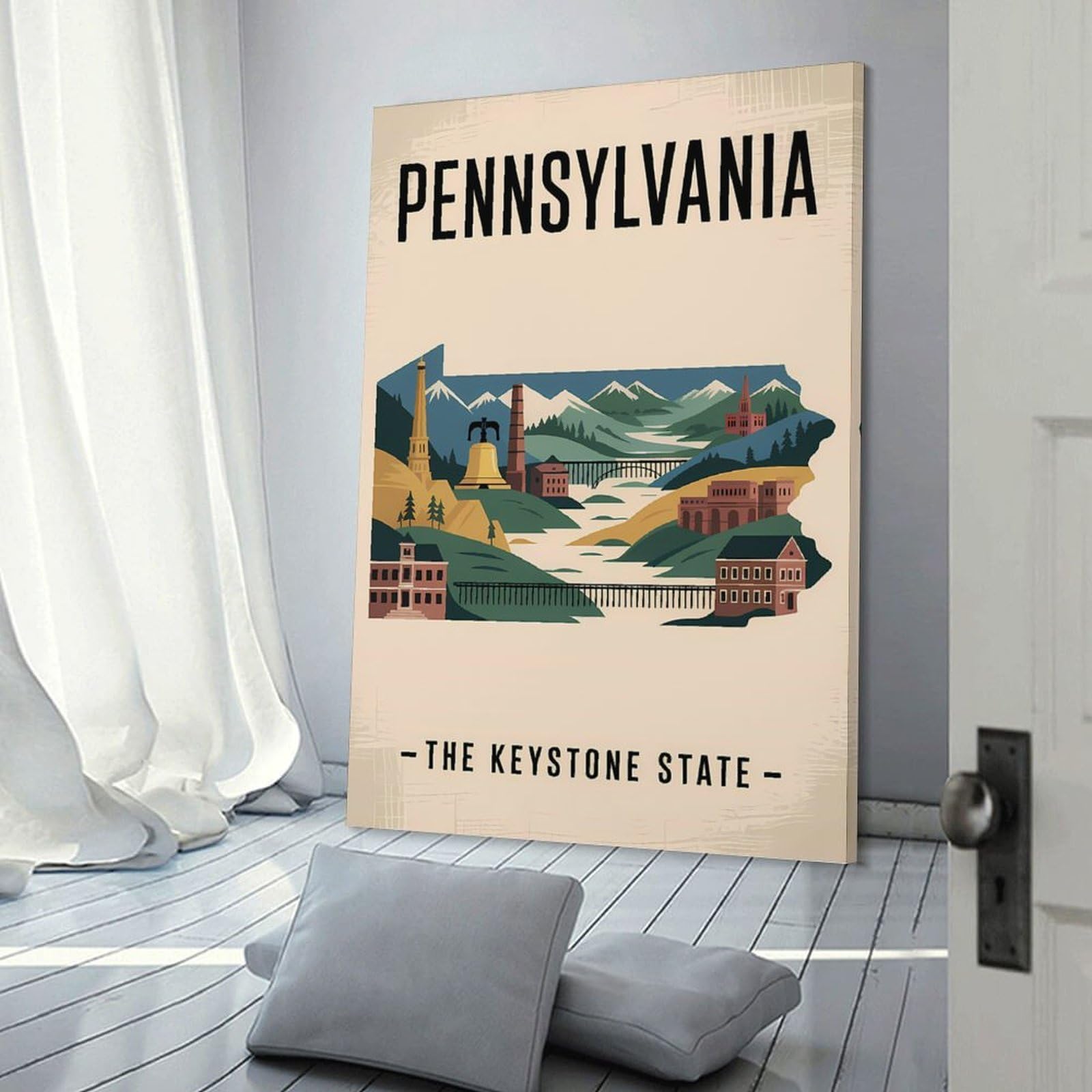 Junmoney Pennsylvania The Keystone State Travel Wall Decor Canvas Print, 20x30inch(50x75cm), for Hallway, Lounge Or Guest Room, Decorative Present for New Homes