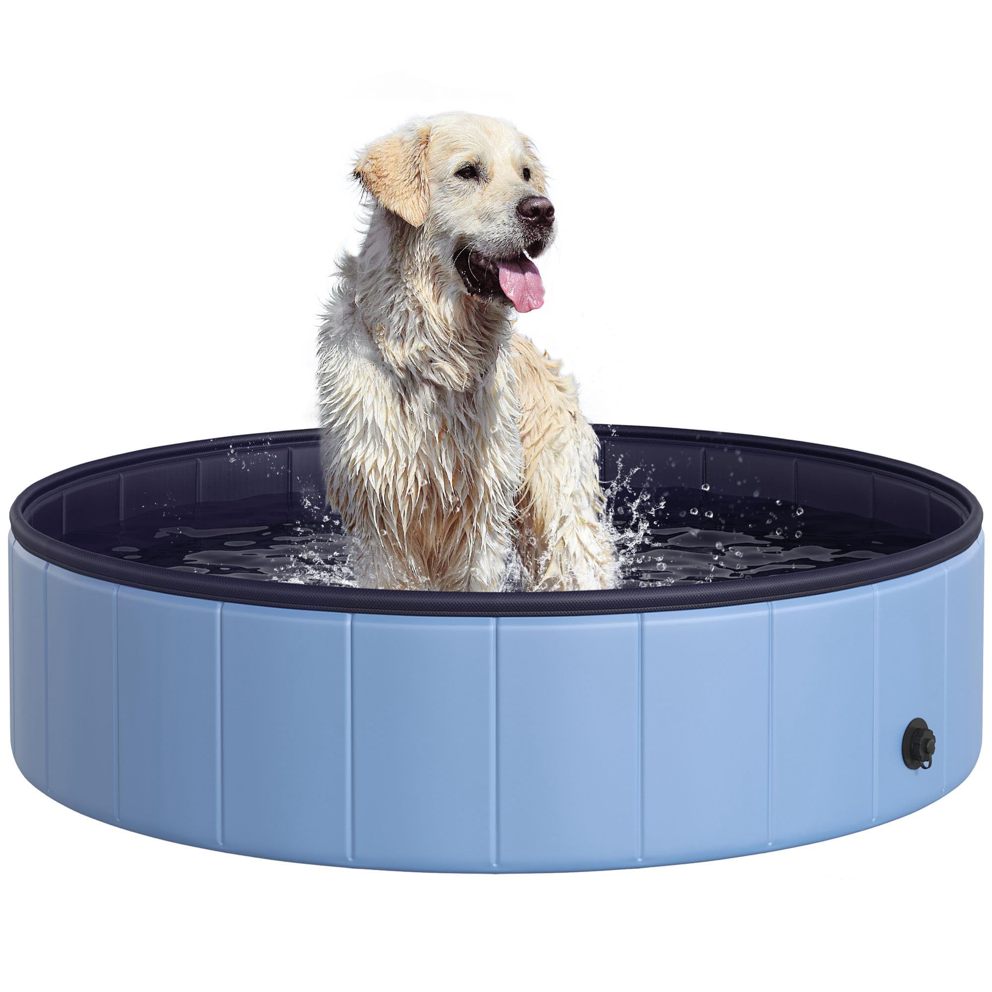 Pawhut Piscina Plegable para Perros Gatos Bañera Portátil para Mascotas PVC Antideslizante Múltiples Usos para Interiores y Exteriores Ø120x30 cm Azul