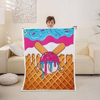 Castle Fairy Baseball Sports Plush Throw Blanket,Ice Cream Waffle Flannel Fleece Blanket for Boys Girls Teens All Season,Ball Gaming Funny Bed Blankets Room Decor 30x40,Pink Orange