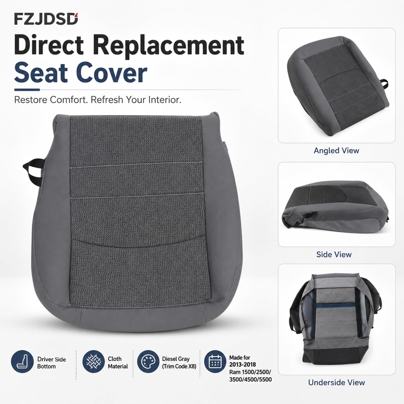 Amazon.com: FZJDSD Diesel Gray #X8 Cloth Driver Side Bottom Seat