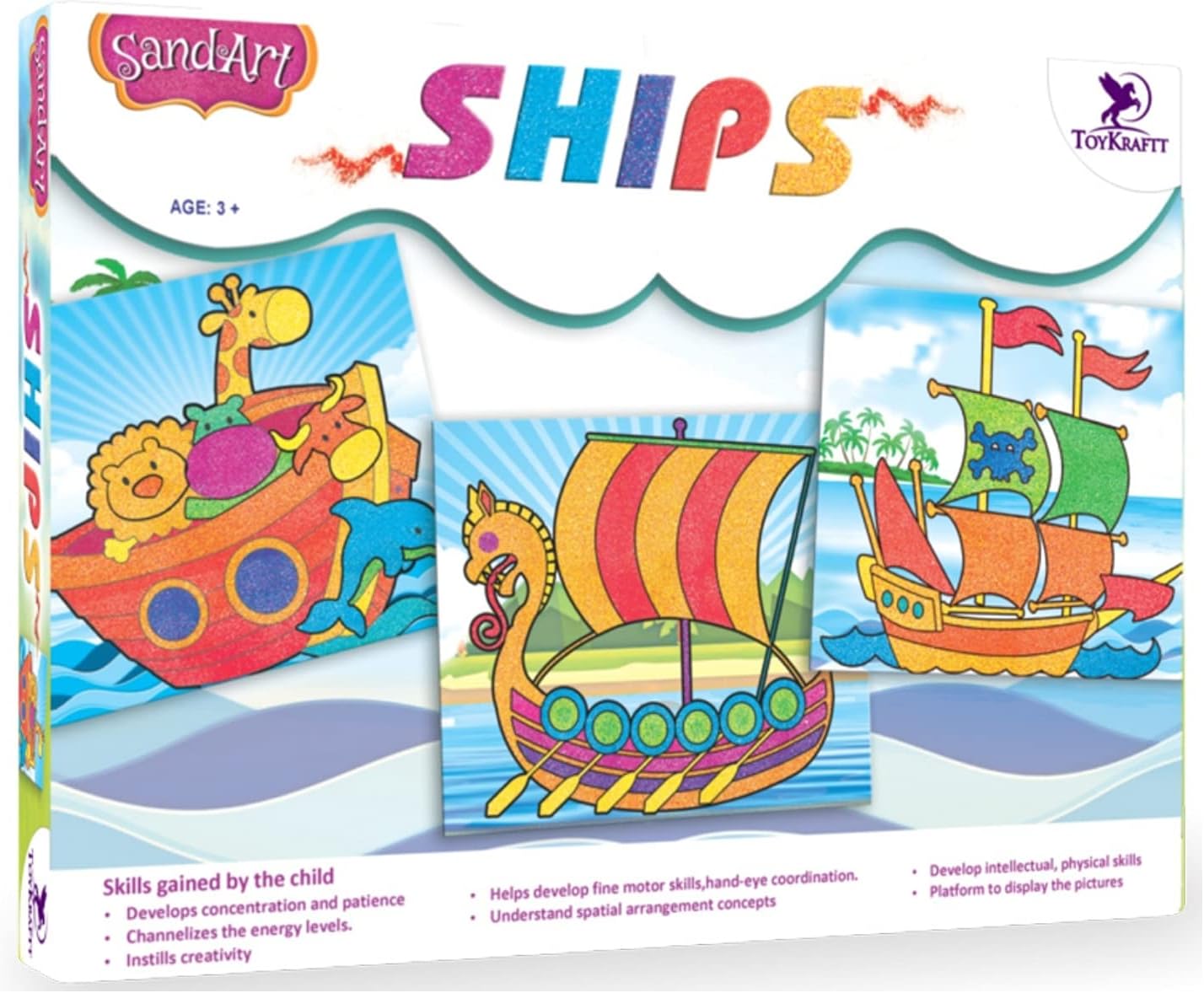 TOYKRAFTT Sand Art Activity Toy - Activity Games for Age of 3 to 5 Years Old, Sandart Pictures Ships, Peel and Stick Sand Art Maker, Gift for Birthday and Return Gift