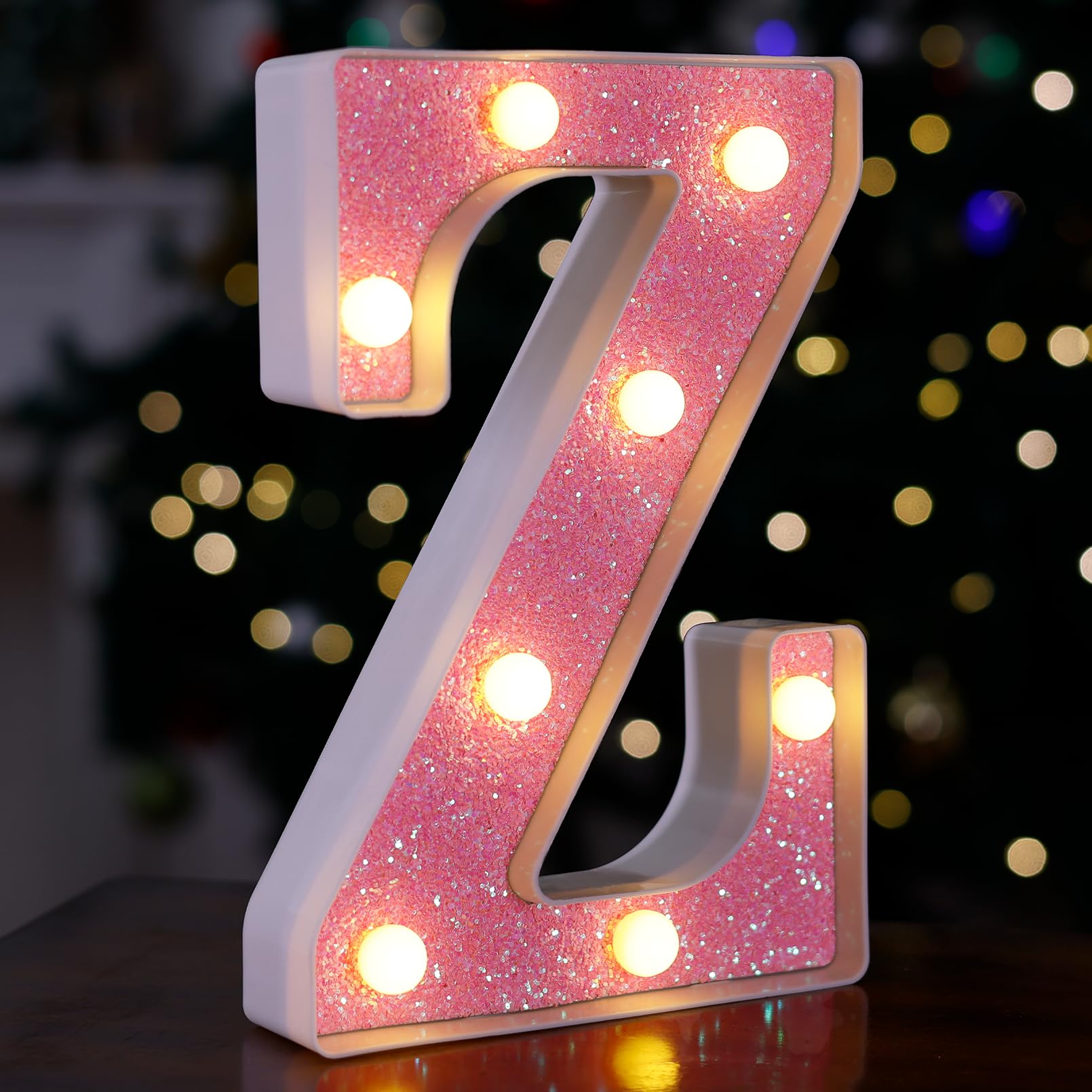 Marquee Light Up Letters, Pink Glitter LED Letter Lights - Letter Z
