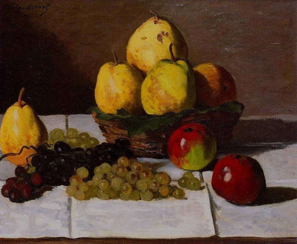 Toperfect Paintings on Canvas - 8 Famous Art Oil Paintings - Still Life with Pears and Grapes Claude Monet fruits -06, $50-$2000 Hand Painted by Art Academies' Teachers