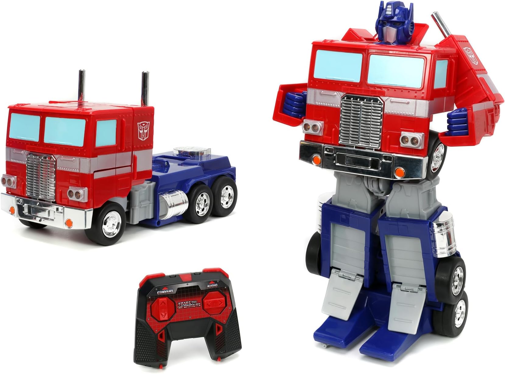 TRANSFORMERS Converting RC Optimus Prime – Original G1 model Remote Control Car - 30 cm long in Truck mode, standing 35 cm Tall converted to autobot mode with lights sounds and voice