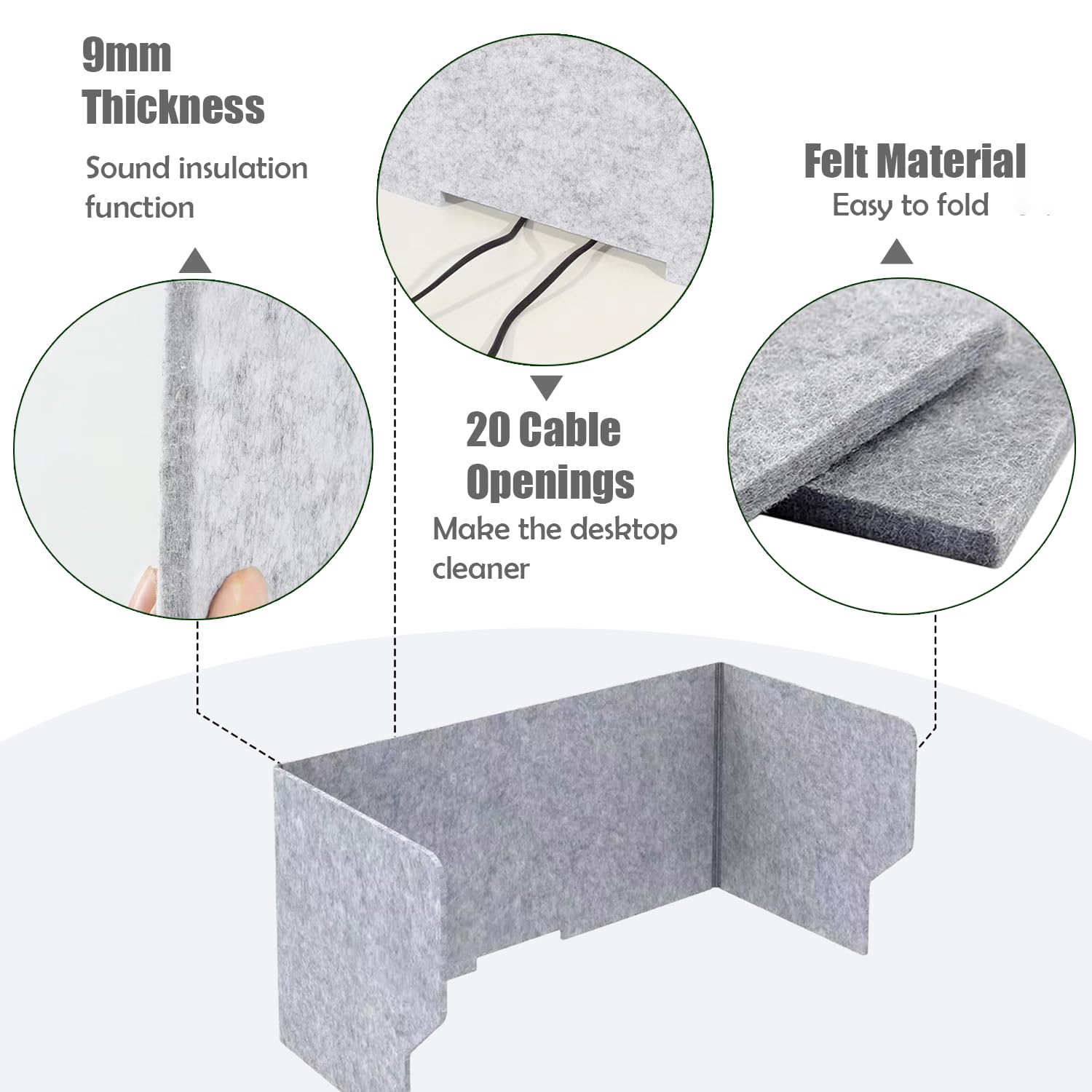 Séparateur de bureau pliable en feutre - Brise-vue - Séparateurs acoustiques gris - Séparateur de table autoportant - Insonorisation acoustique