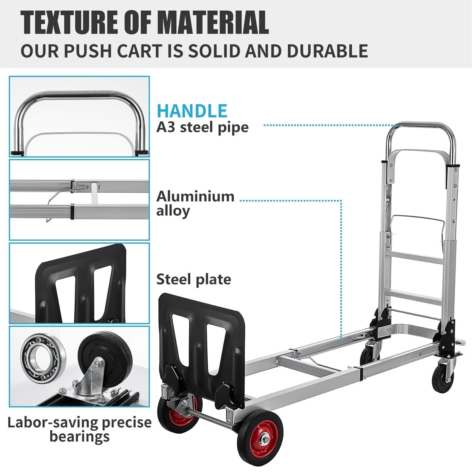 Aluminiowy wózek ręczny 2 w 1, wózek transportowy Heavy Duty Sackkarre, do użytku domowego i biurowego, kabriolet i lekki, łatwy w manewrowaniu, idealny do przeprowadzki i dostaw
