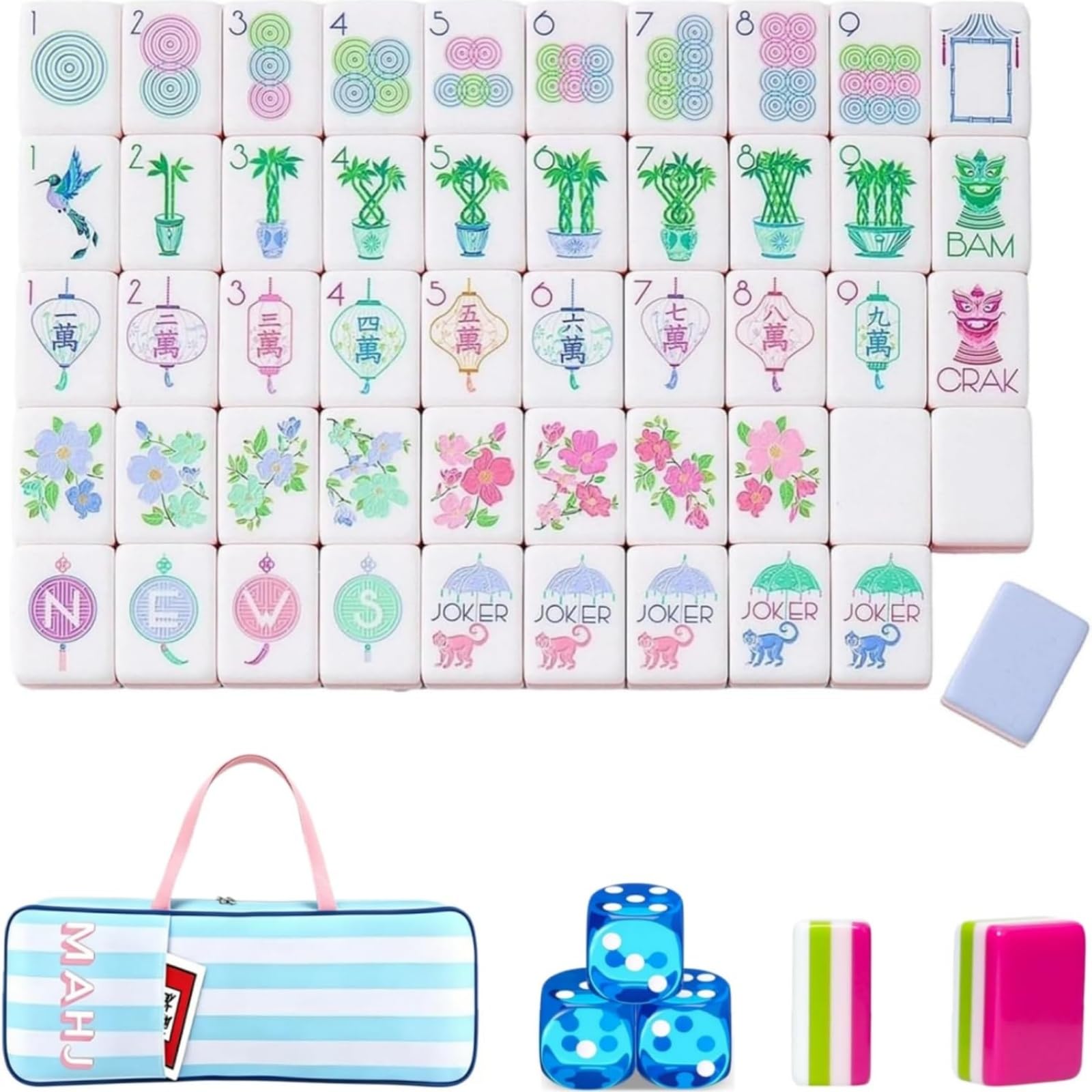 Pealeaf 4 Layer Mahjong Tiles Set - Complete American Mahjong Tiles Set with 160 Acrylic Tiles and Carrying Bag, Full Size Strategy Board Game for Adults, Family Game Nights and Social Play (P)