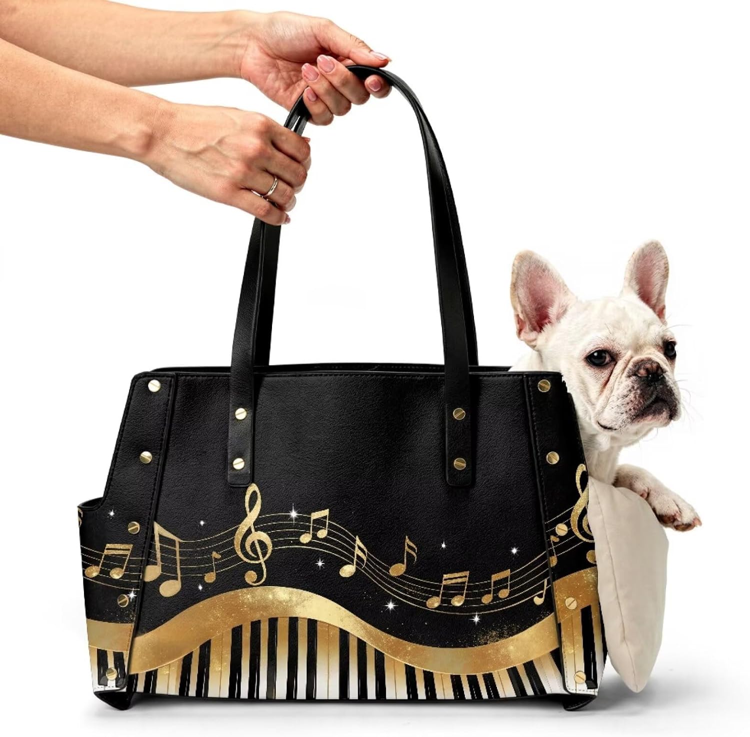 Piano Dog Purse Carrier Lightweight Small Dog Carrier, PU Leather Dog Tote Bag with Large Pockets for Small Cats Outdoor Use
