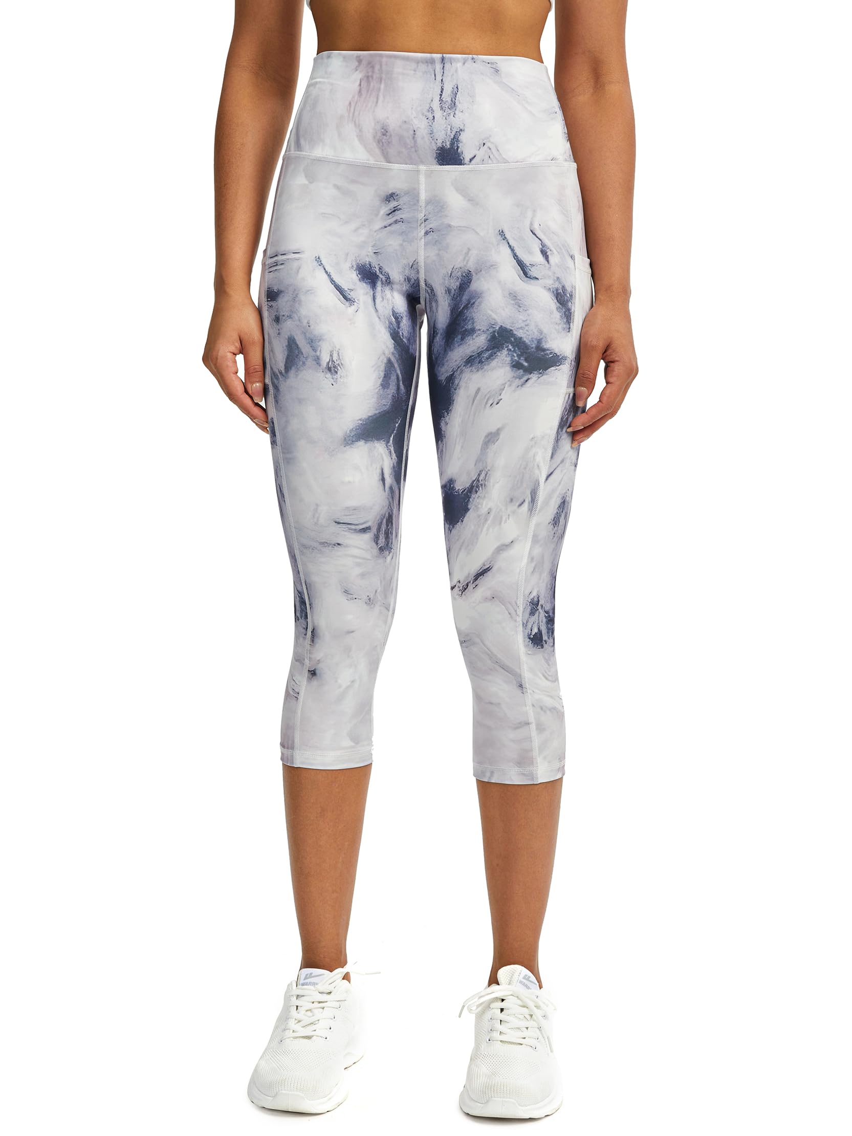 Sport Leggings Damen 3/4 Capri Leggings Damen mit Taschen, Sporthose Damen 3/4 Blickdicht Fitnesshose Laufhose Damen