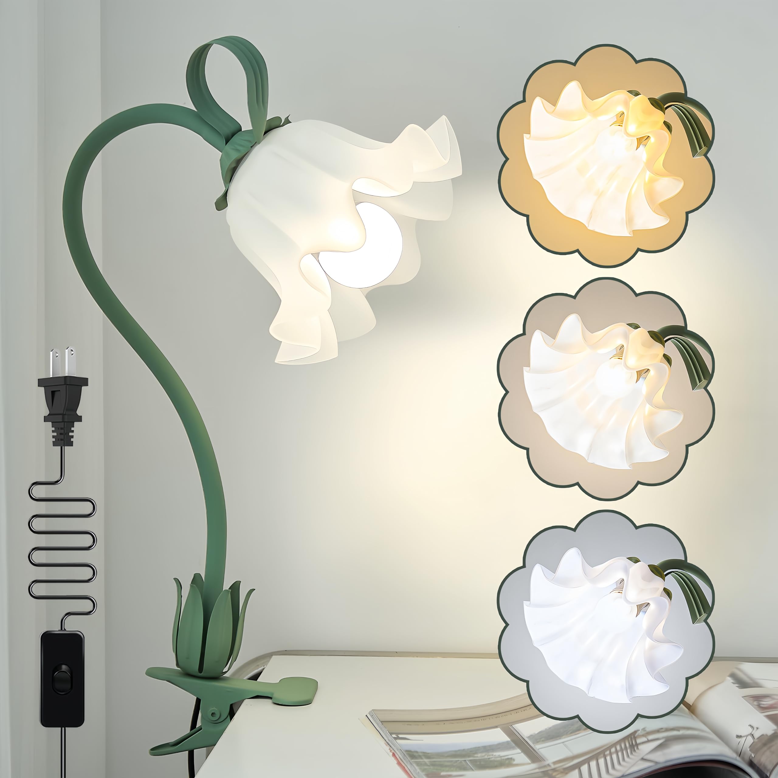 Flower Table Lamp With 3 Color Temperatures - Adjustable Gooseneck Lily Desk Lamp, E26 Bulb Base, For Bedroom Nightstand Or Office