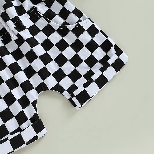 Vista 7 de Karuedoo Conjunto de camiseta de manga corta a cuadros para bebé niño y niña, conjunto de camiseta y pantalones cortos de moda para niños pequeños