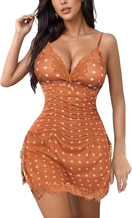 Womens Lingerie Nightwear V Neck Lace Nightgown Slip Dress Side Split Babydoll Chemise Sleepwear