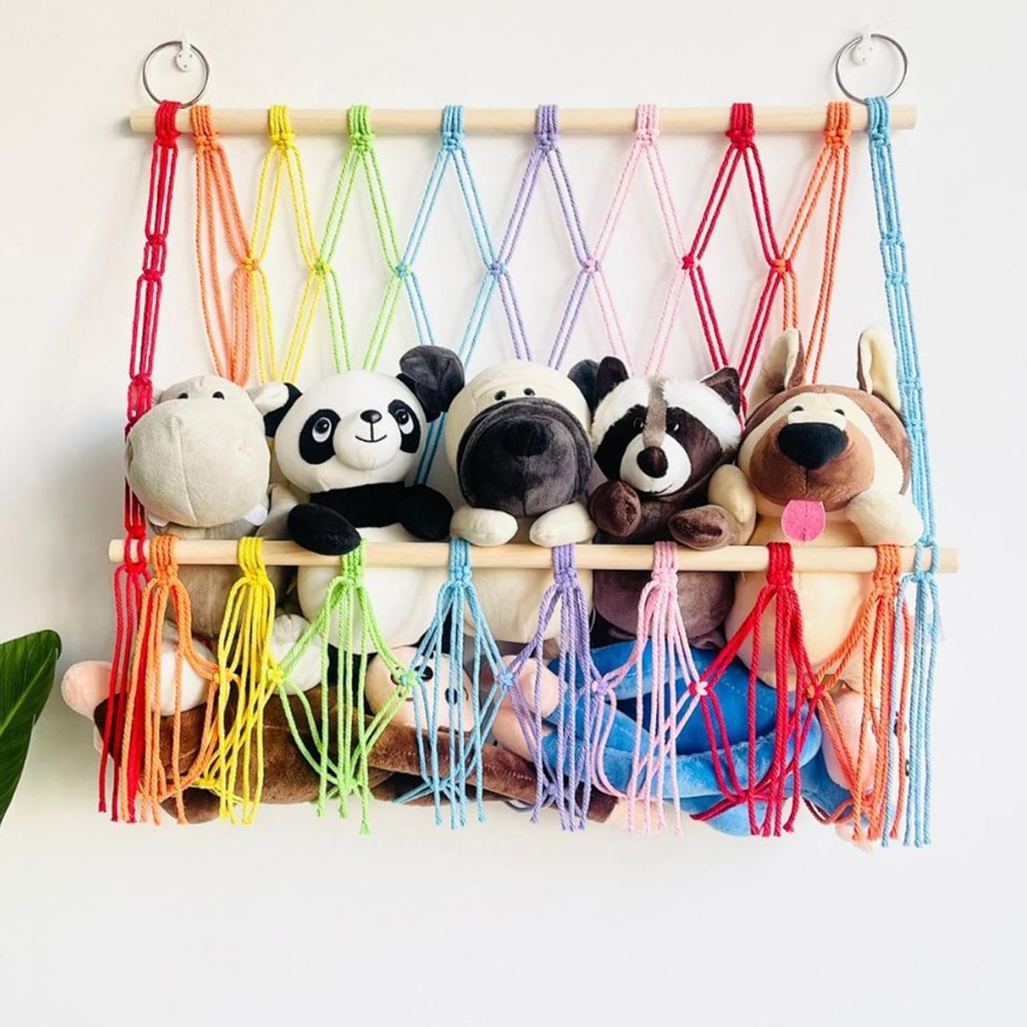 Azonee Nursery Storage Racks, Toy Hammock for Stuffed Animals, Bear Hammock Toy Storage Net, Hanging Corner Kids Room with Macrame Weaving Wall Mounted Storage Rack