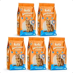Kit 5 Areia Higiênica Sanitária Grão Fino Para Gatos 4kg Kets Gatissimo Sem Perfume Premium Natural Alfa Pet