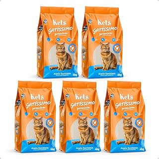 Kit 5 Areia Higiênica Sanitária Grão Fino Para Gatos 4kg Kets Gatissimo Sem Perfume Premium Natural Alfa Pet - Produto 9 mais recomendado com 4.4 estrelas