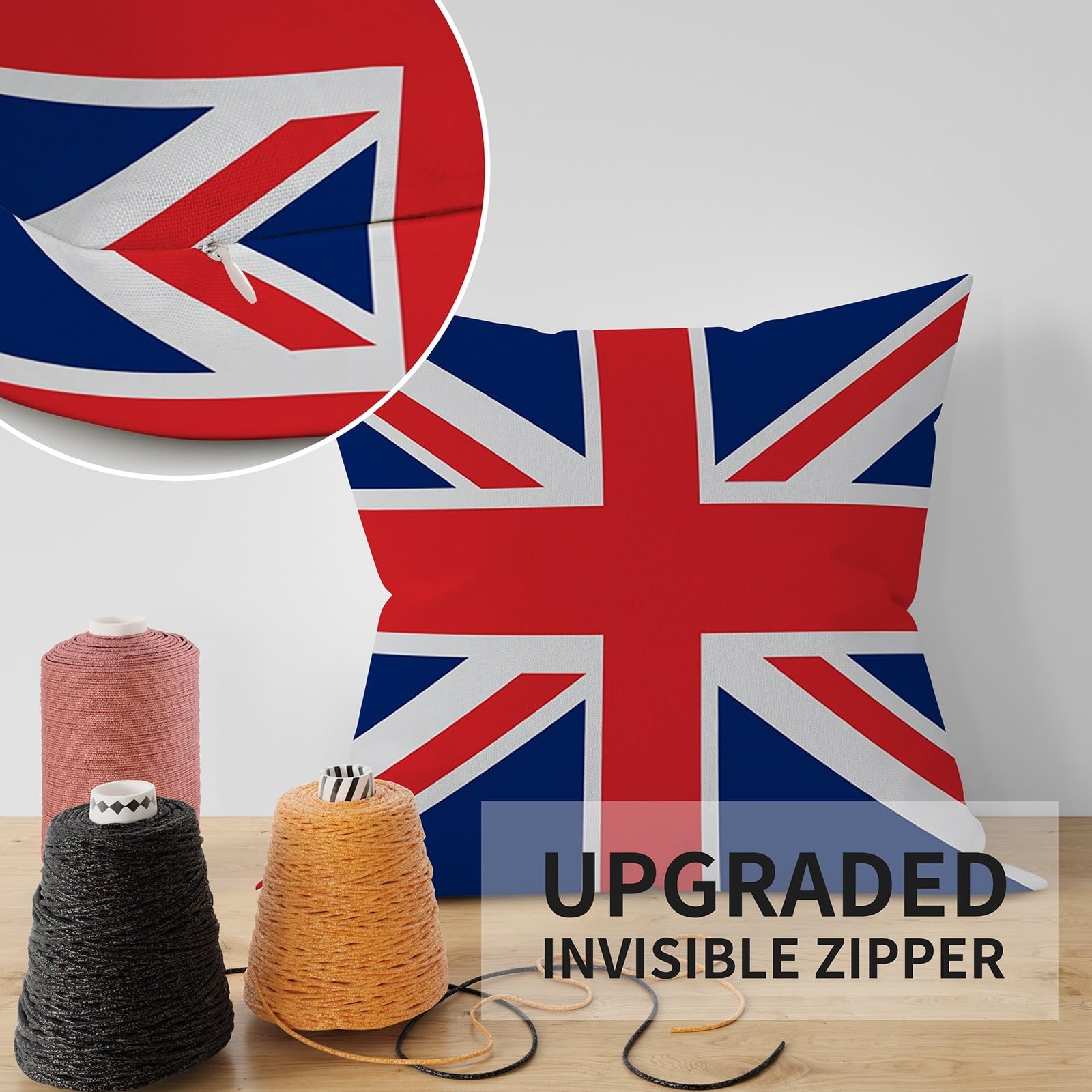 ggaimwf UK Flag Cushion Covers Union Jack Cushions British United Kingdom Flag Pillow Covers for Sofa Home Decorative Throw Pillowcase with Invisible Zip Chair Bedroom Living Room 50x50cm Set of 2 - Image 3