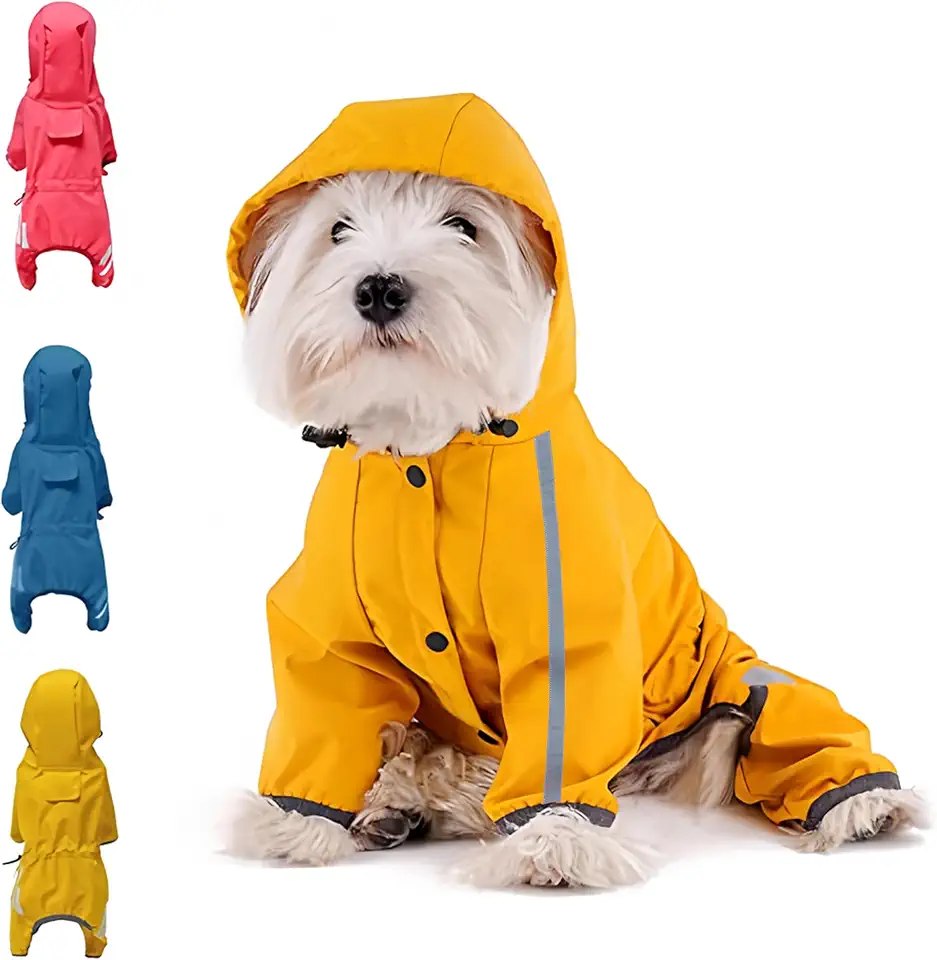 Capa De Chuva Para Cachorro, Jaqueta Impermeável Com Capuz, Furo Guia, Alça Refletiva Cães Pequeno E Médio Porte, Aventuras Ao Ar Livre/Caminhadas, Filhote Leve (Amarelo, M)