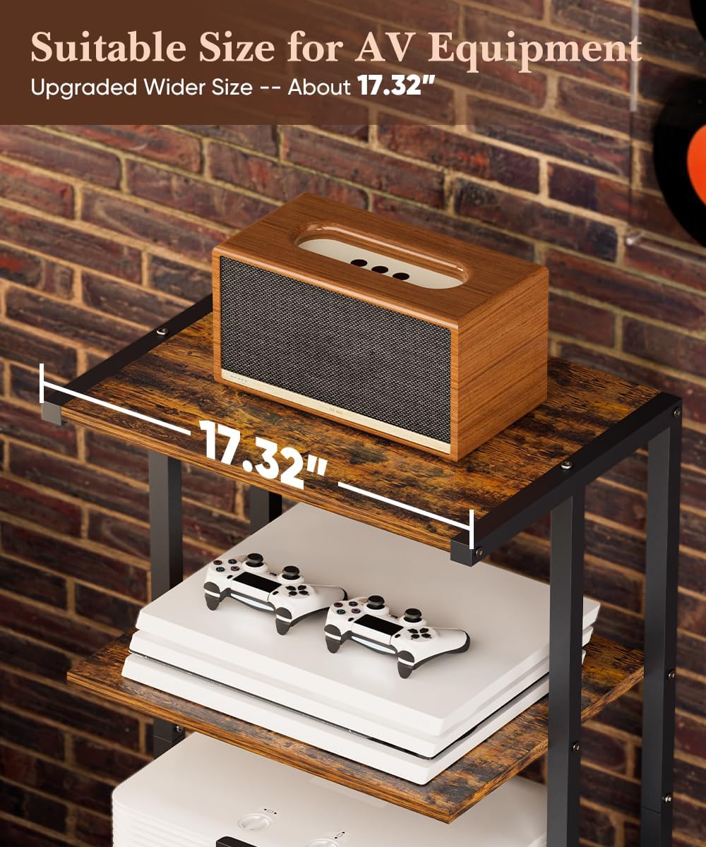 4-Tier Media Storage Stand, Audio Media Rack for Living Room, Gaming Room, Music Studio, Wooden Game Console Shelf for TV Accessories/Audiovisual Equipment/Optical Disc/PS4, Black