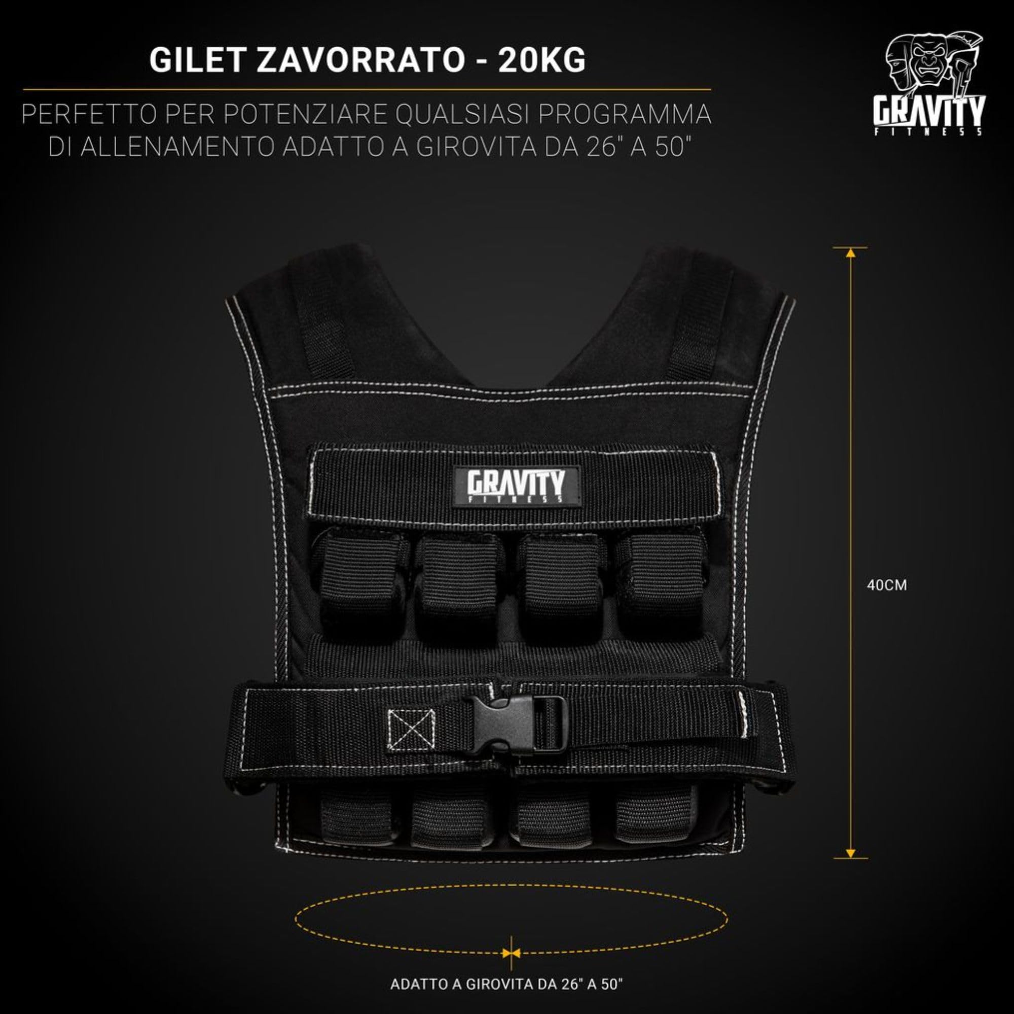 Gravity Fitness Weighted Vest - 15kg - 20kg - Fully Adjustable. Calisthenics, Crossfit, Strength Training, Home And Commercial Use.