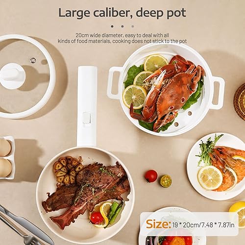 Miniatura 6 de Olewit Hot Pot - Sartén antiadherente de 18 litros tortilla gachas filete freír cocinar al vapor con estante de vapor 110 V blanco