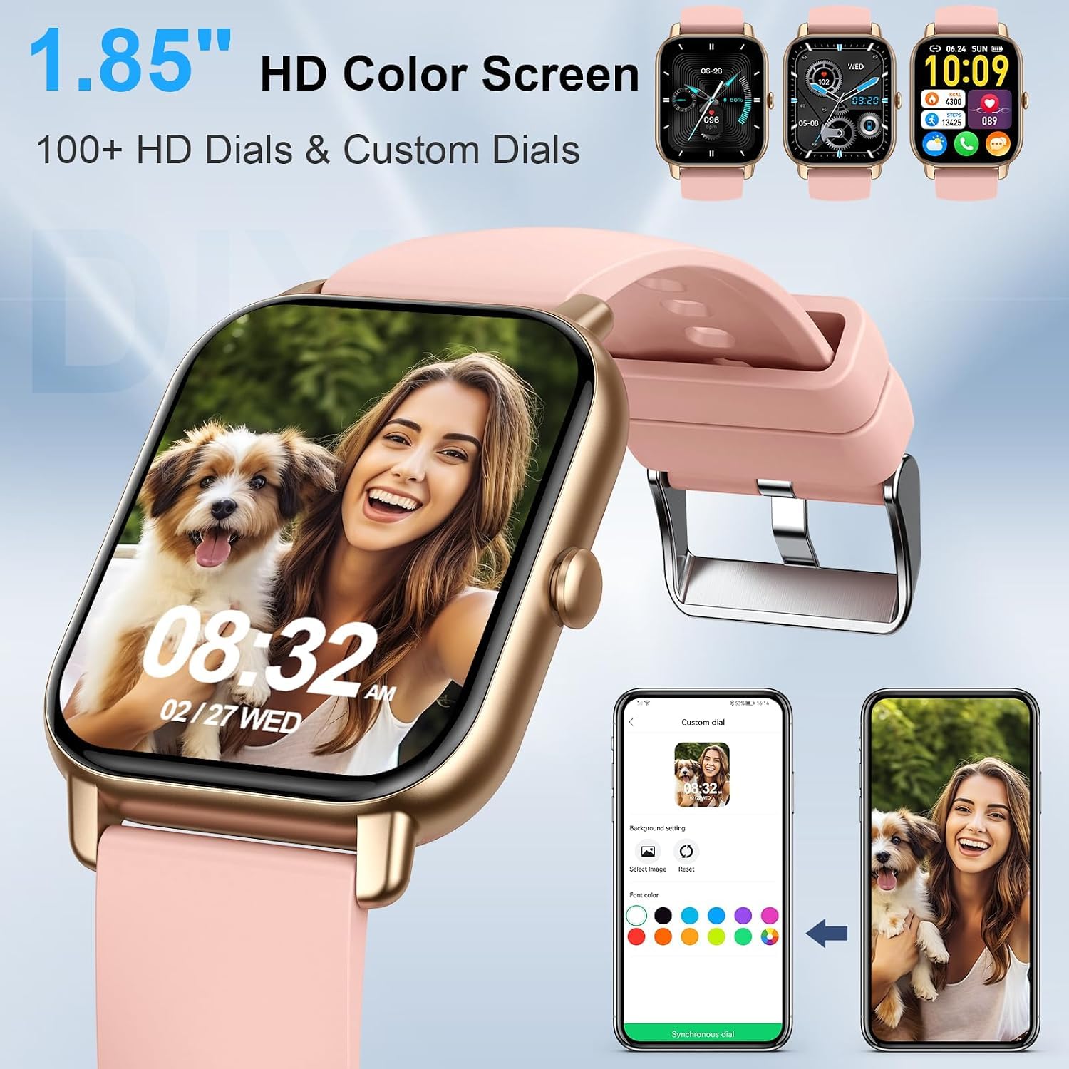 Smartwatch Damen Herren, 1.85" HD Fitnessuhr mit Bluetooth-Anruf – Ansicht 7