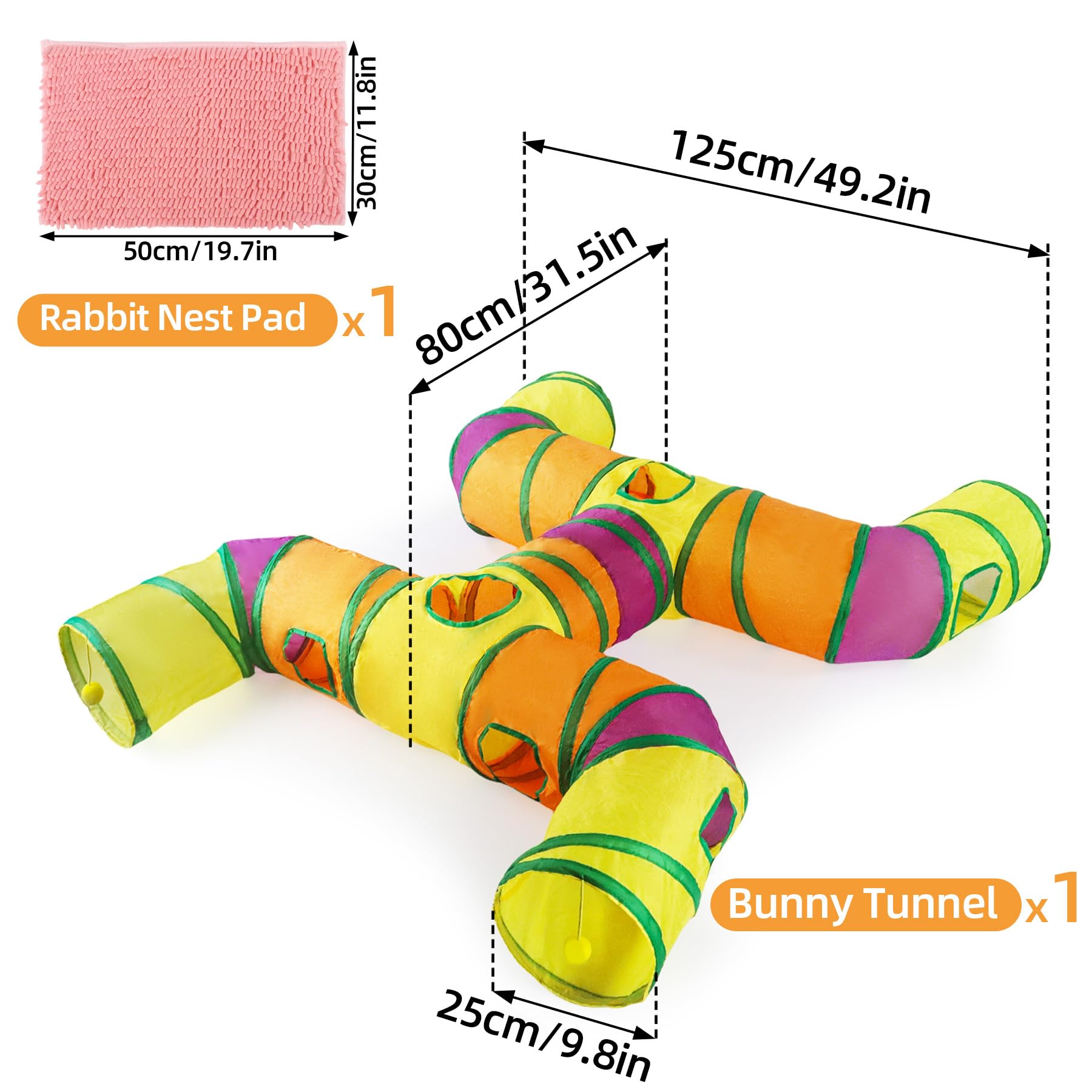 Letto a tunnel a forma di coniglio, a 4 vie, pieghevole, con cuscino, lavabile, resistente agli strappi, con coperta rosa, per gattini, conigli, porcellini d'India, per riposo, esercizio e