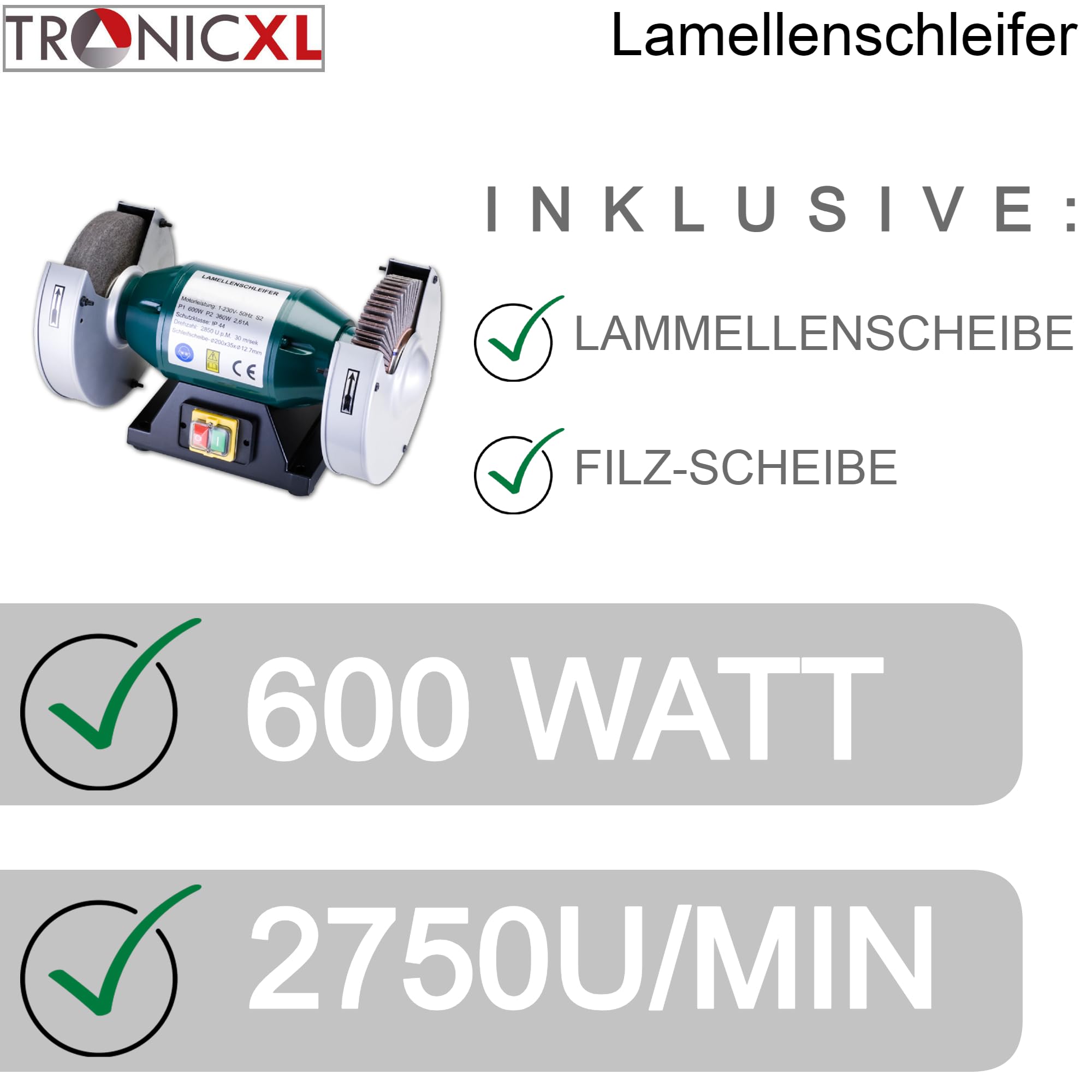 TronicXL 600W Lamellenschleifer Schleifgerät + Filzscheibe + Schleifscheibe Messerschleifer
