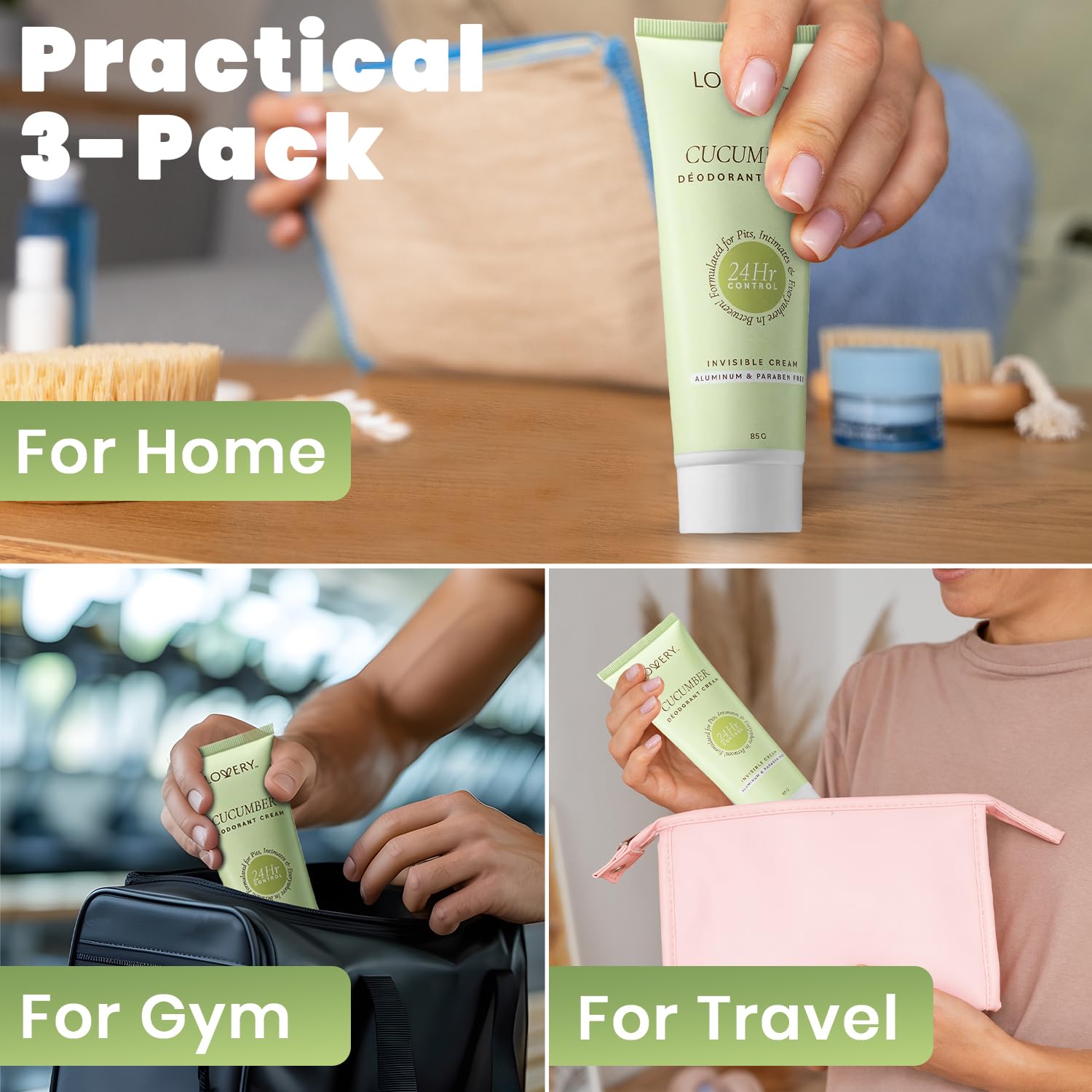 Deodorant Women - Whole Body Aluminum Free Deodorant for Women Cucumber Scented Invisible Cream Tube, Baking Soda Free Skin Loving 3oz - 3 Pack - Image 8