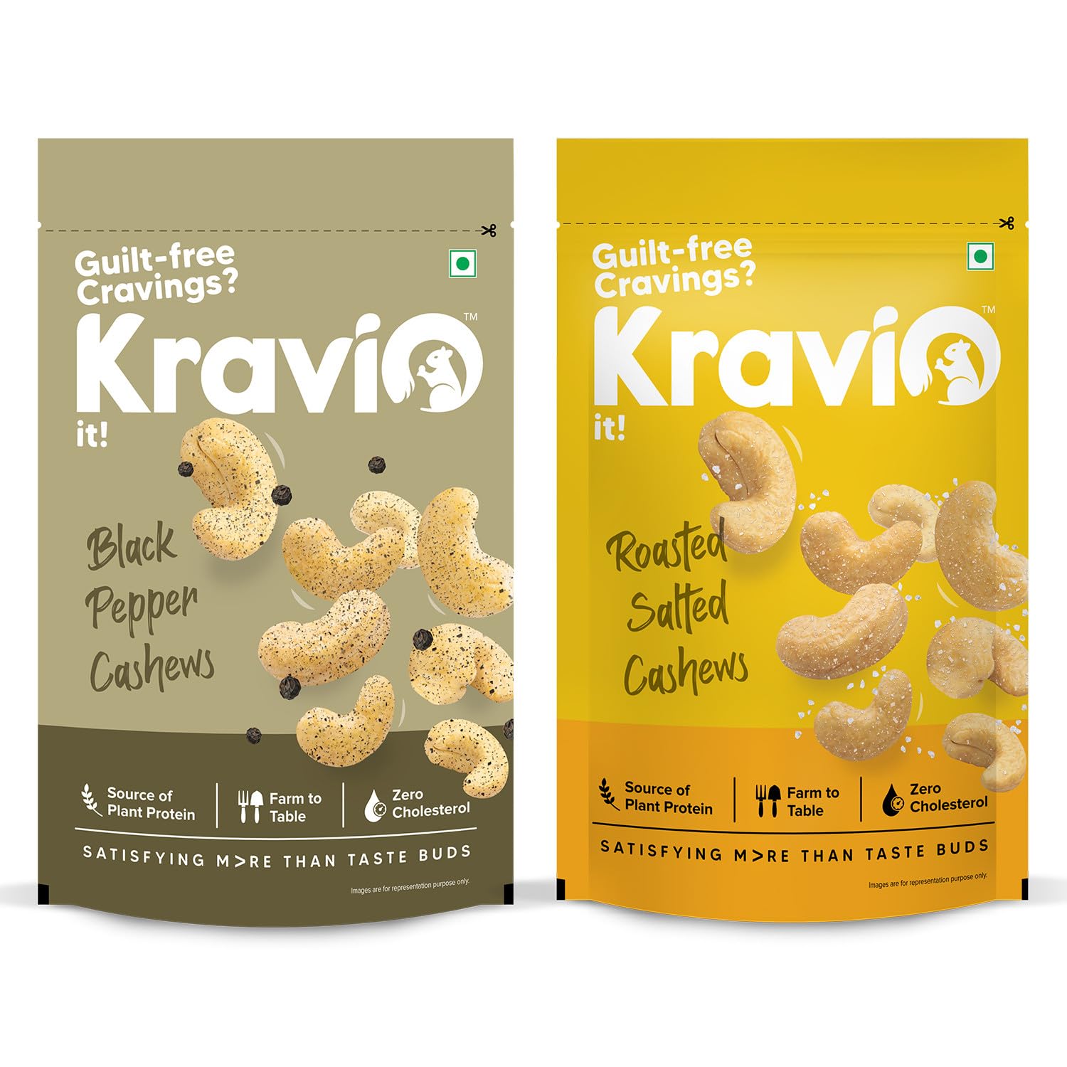 Kravio Premium Black Pepper & Salted Roasted Cashew Nuts (2 X 200g) | Zero Cholesterol Natural Jumbo Size Whole Kaju Nuts & Dry Fruits | Rich in Protein, Roasted Crunchy Delicious Healthy Snacks