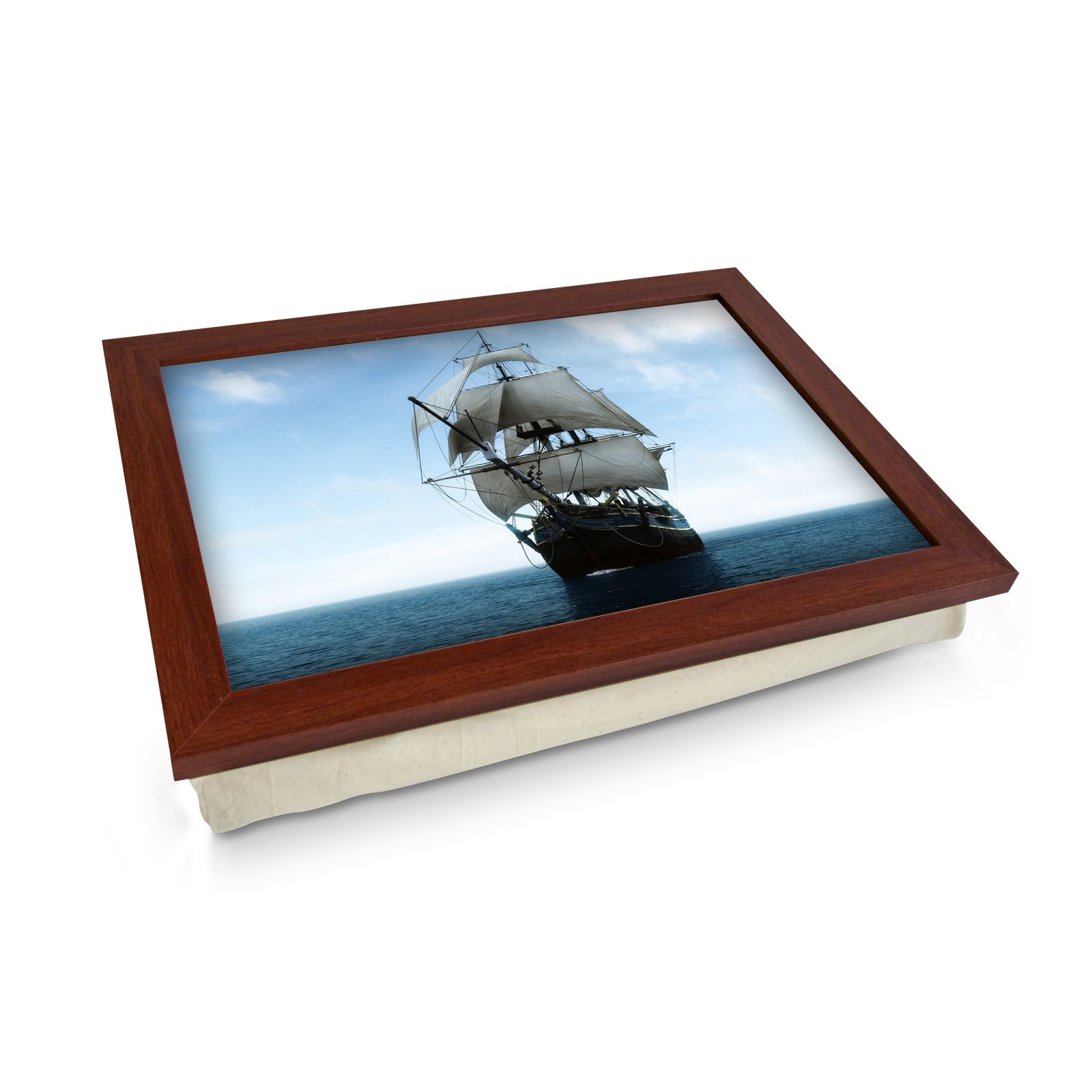Yoosh Brown Extra Large Portable Lap Desk Tray (Galleon Ship) Wide Multi Purpose | Handmade Large Wooden Frame, Big Beanbag Cushion Bottom | Computers, Laptops, Meals, Food | 49.8Cm | Xl10