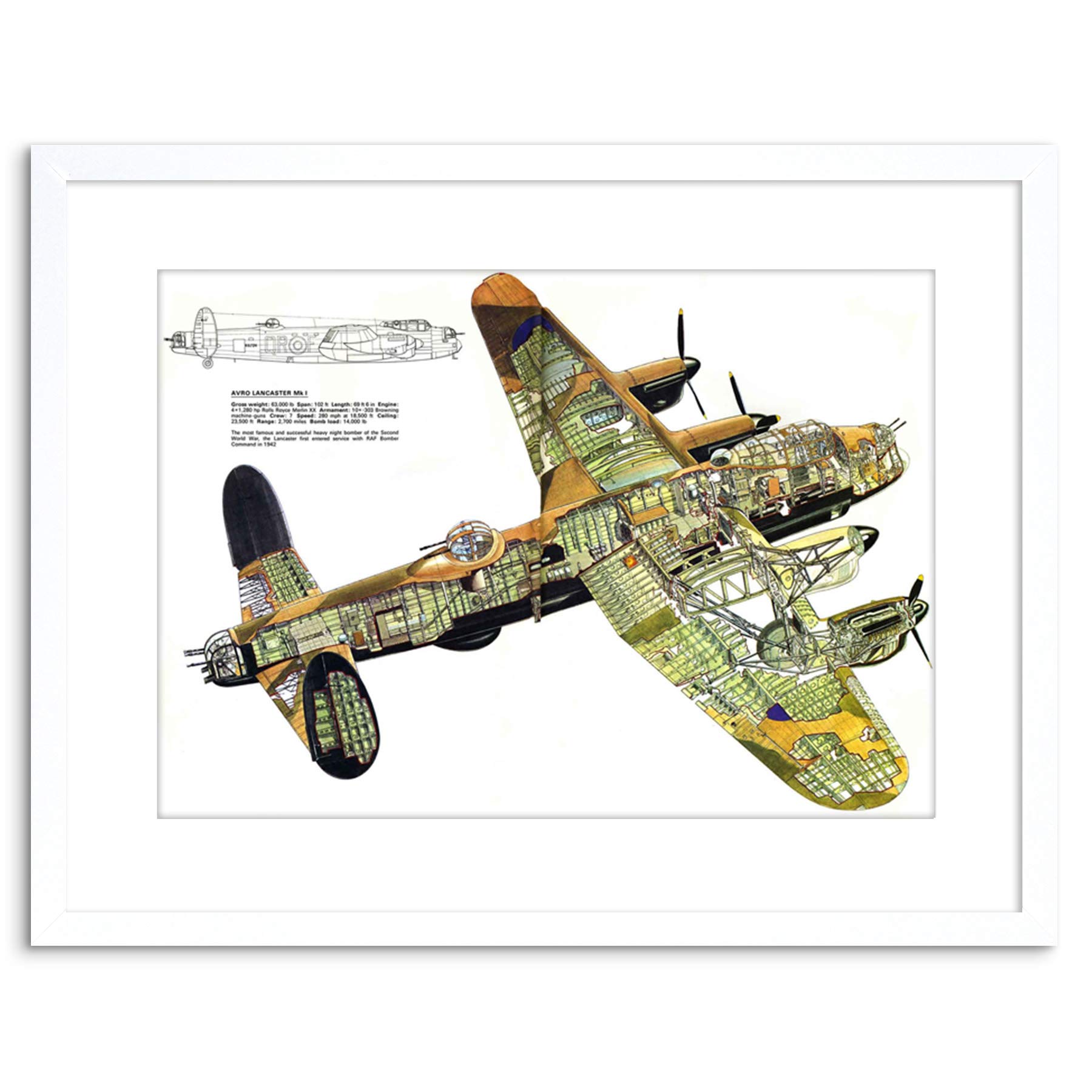 Wee Blue Coo War Plane Bomber Avro Lancaster Cutaway WWII UK Framed Wall Art Print