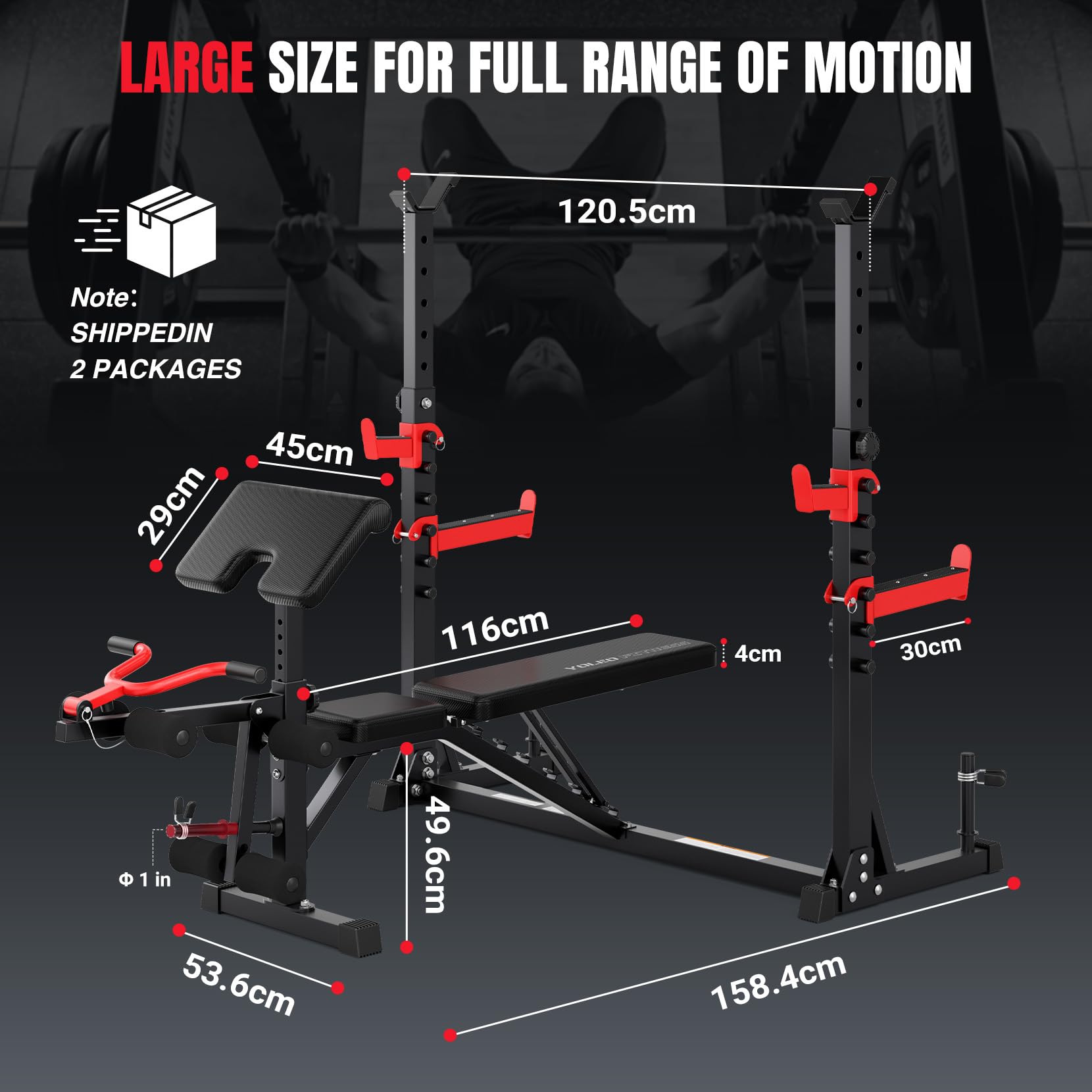 Multifunzione Palestra Casa con Rack Palestra, Panca Piana Bilanciere, Panca Addominali con leg extension leg curl - arm curl - porta