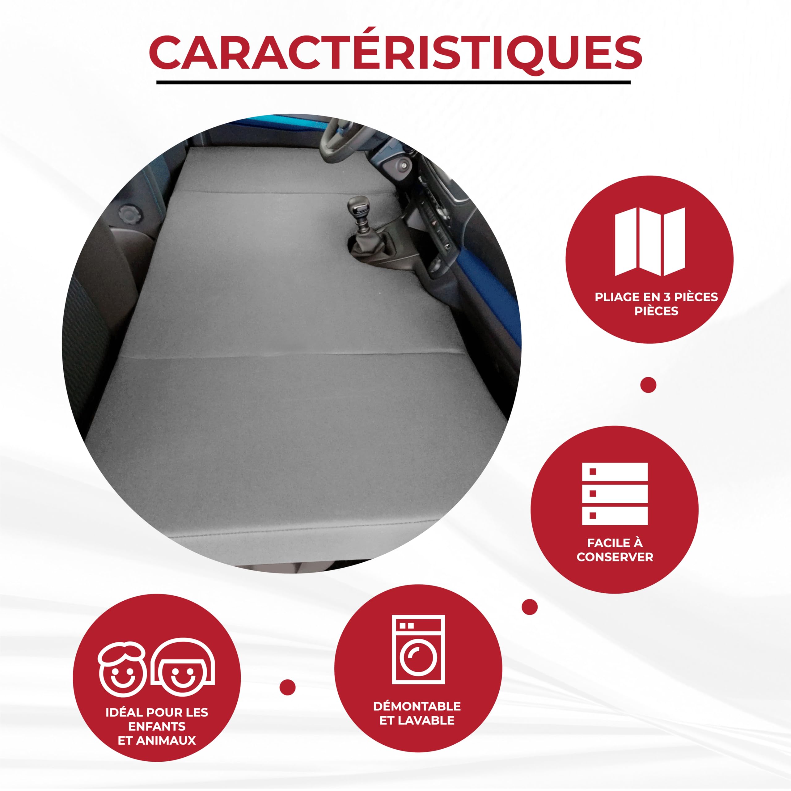 Matelas pliant Camper compatible Peugeot Traveller, Citroën Jumpy SpaceTourer, Toyota Proace II (+2016) - pour plage avant, gris