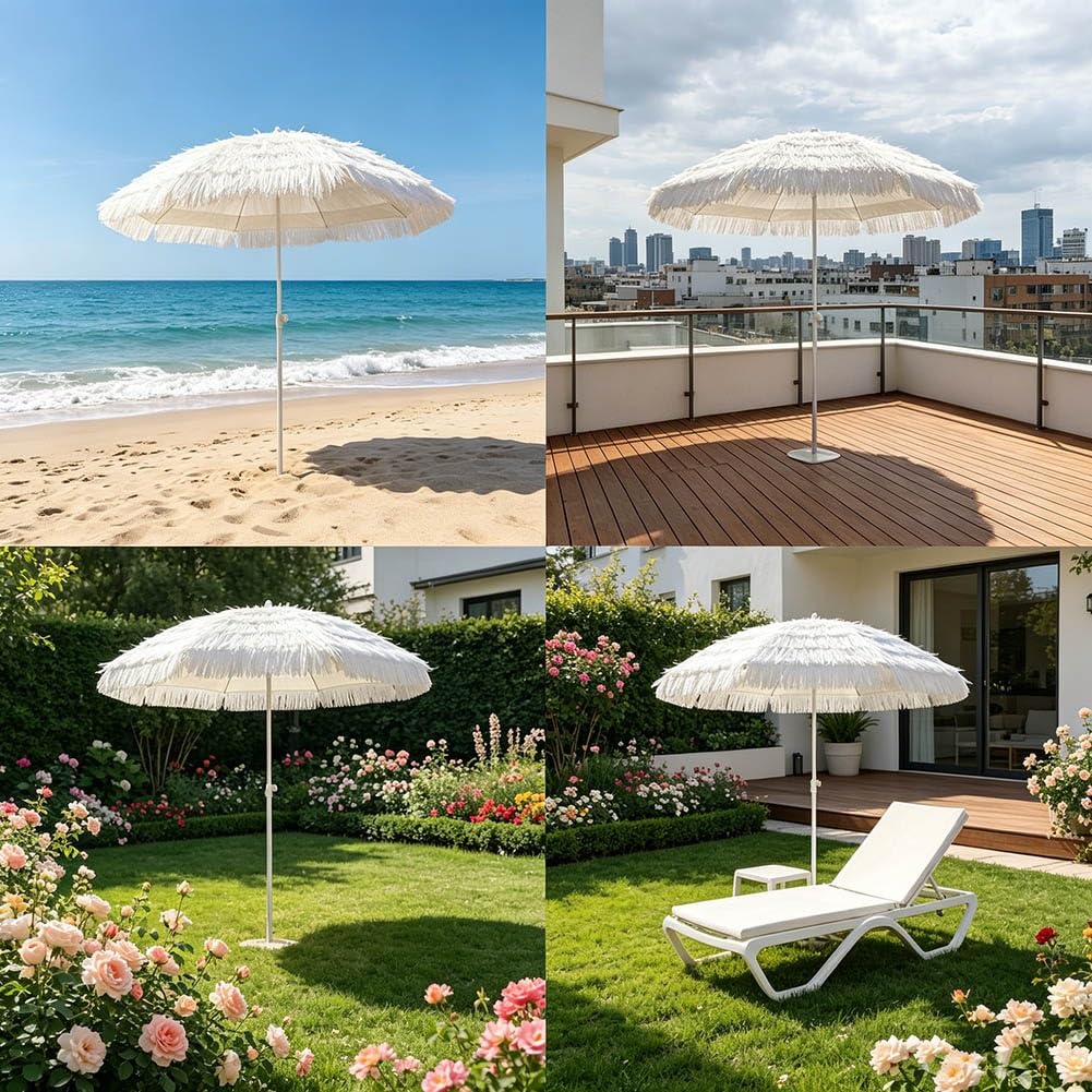 Parasol plażowy 180/200 cm, parasol ogrodowy słomkowy, odchylany uchylnym, ochrona UV, wodoodporny, regulowana wysokość